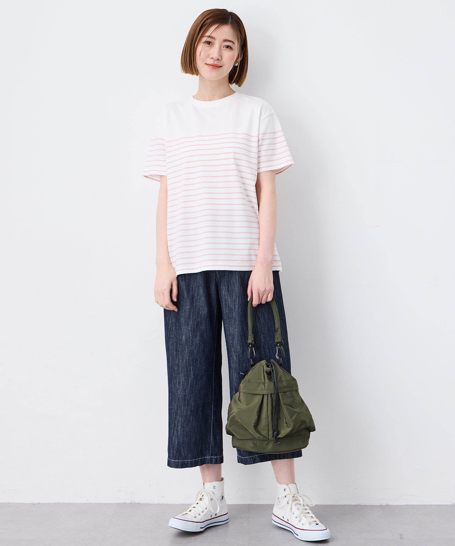 プチ オンフルール Petit Honfleur 【UVカット】【接触冷感】パネルボーダーTシャツ (ピンク) ピンク