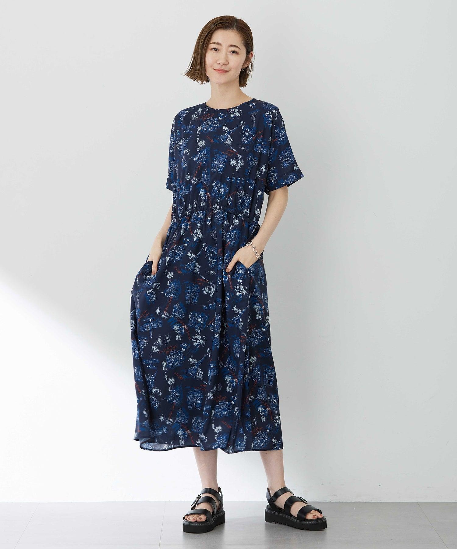 プチ オンフルール Petit Honfleur アパッシュプリントワンピース (ネイビー) ネイビー