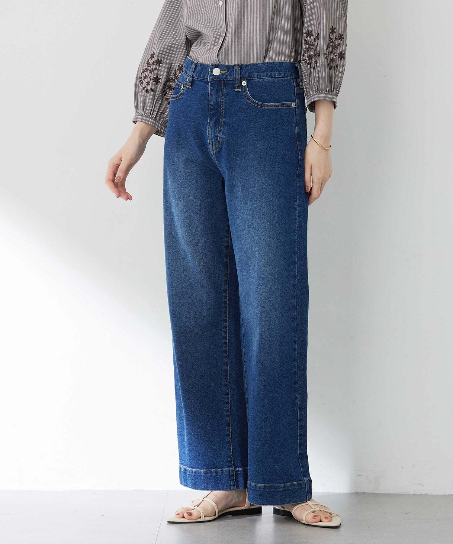 プチ オンフルール Petit Honfleur 【はっ水】ストレッチバギーデニムパンツ (ブルー) ブルー