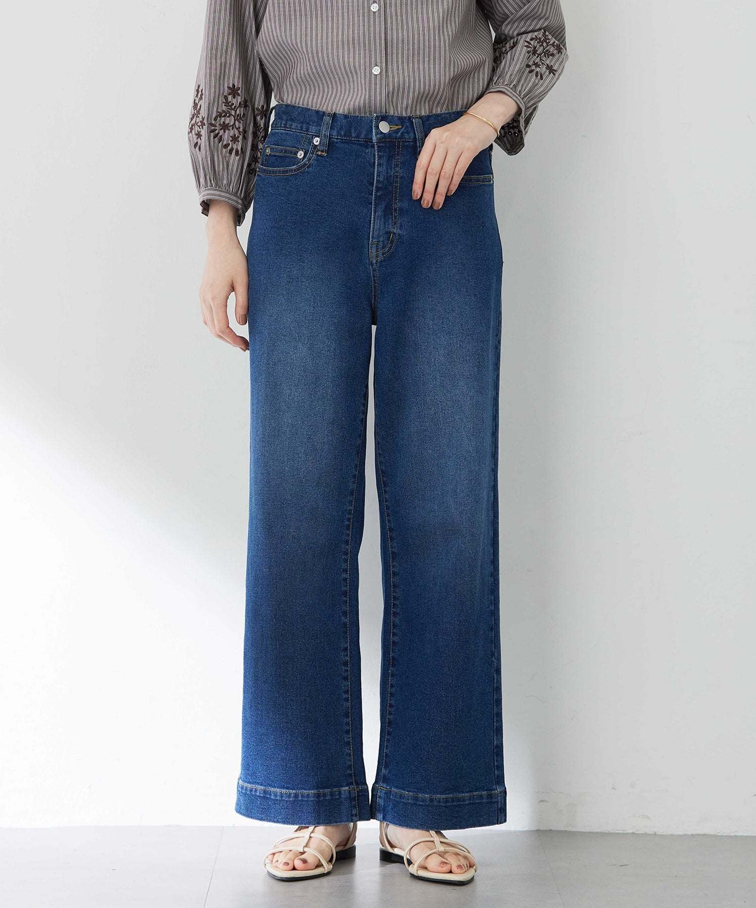 プチ オンフルール Petit Honfleur 【はっ水】ストレッチバギーデニムパンツ (ブルー) ブルー