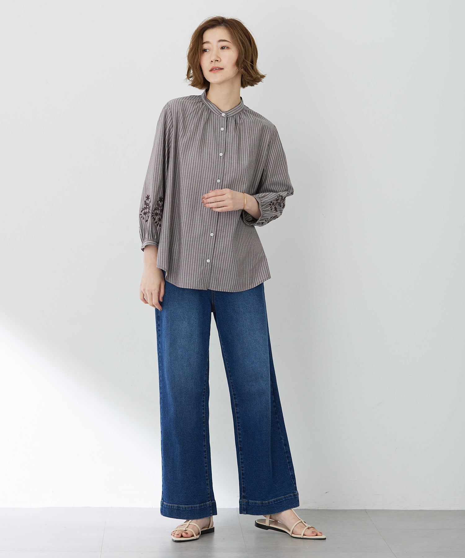 プチ オンフルール Petit Honfleur 【はっ水】ストレッチバギーデニムパンツ (ブルー) ブルー