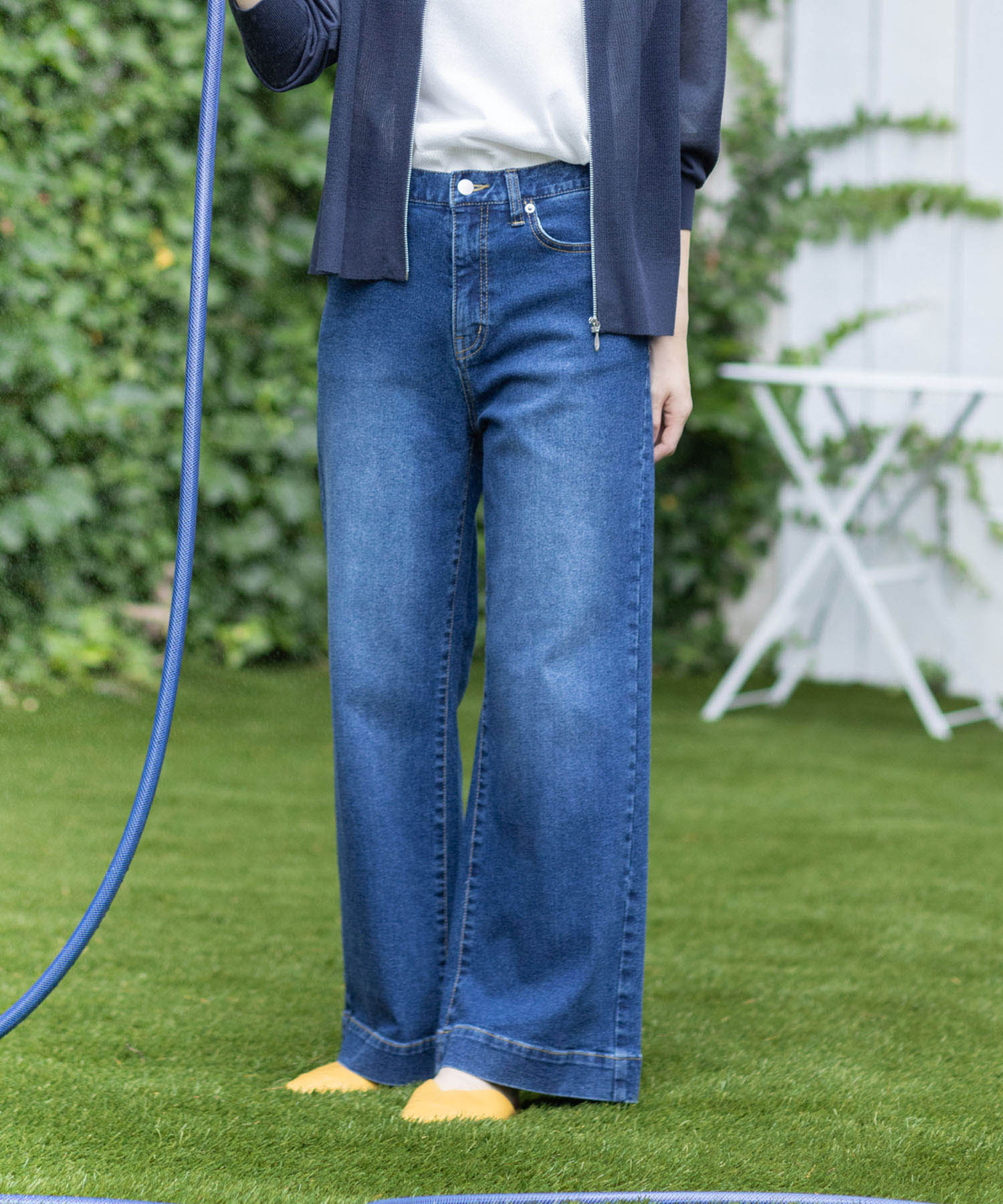 プチ オンフルール Petit Honfleur 【はっ水】ストレッチバギーデニムパンツ (ブルー) ブルー