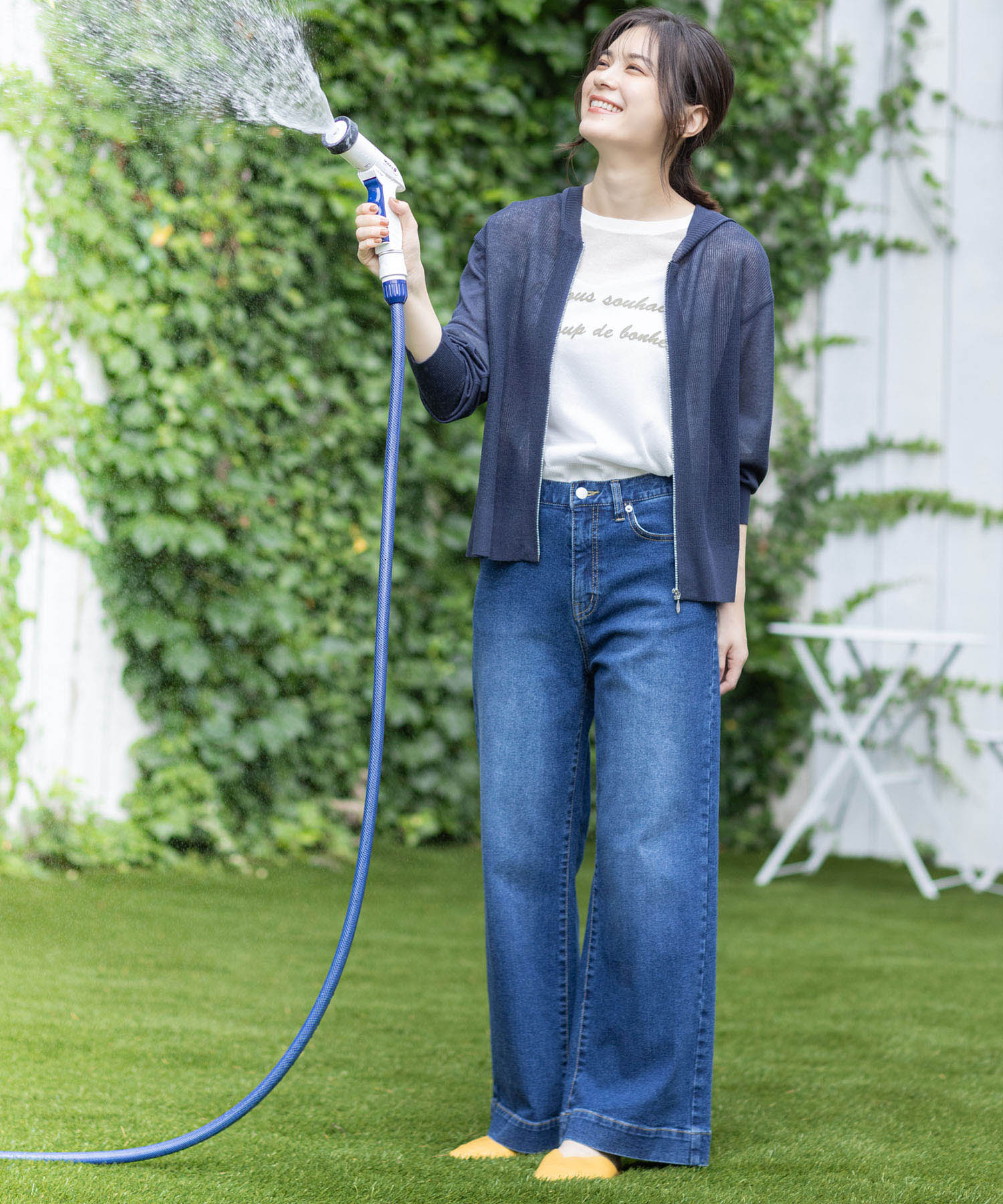 プチ オンフルール Petit Honfleur 【はっ水】ストレッチバギーデニムパンツ (ブルー) ブルー