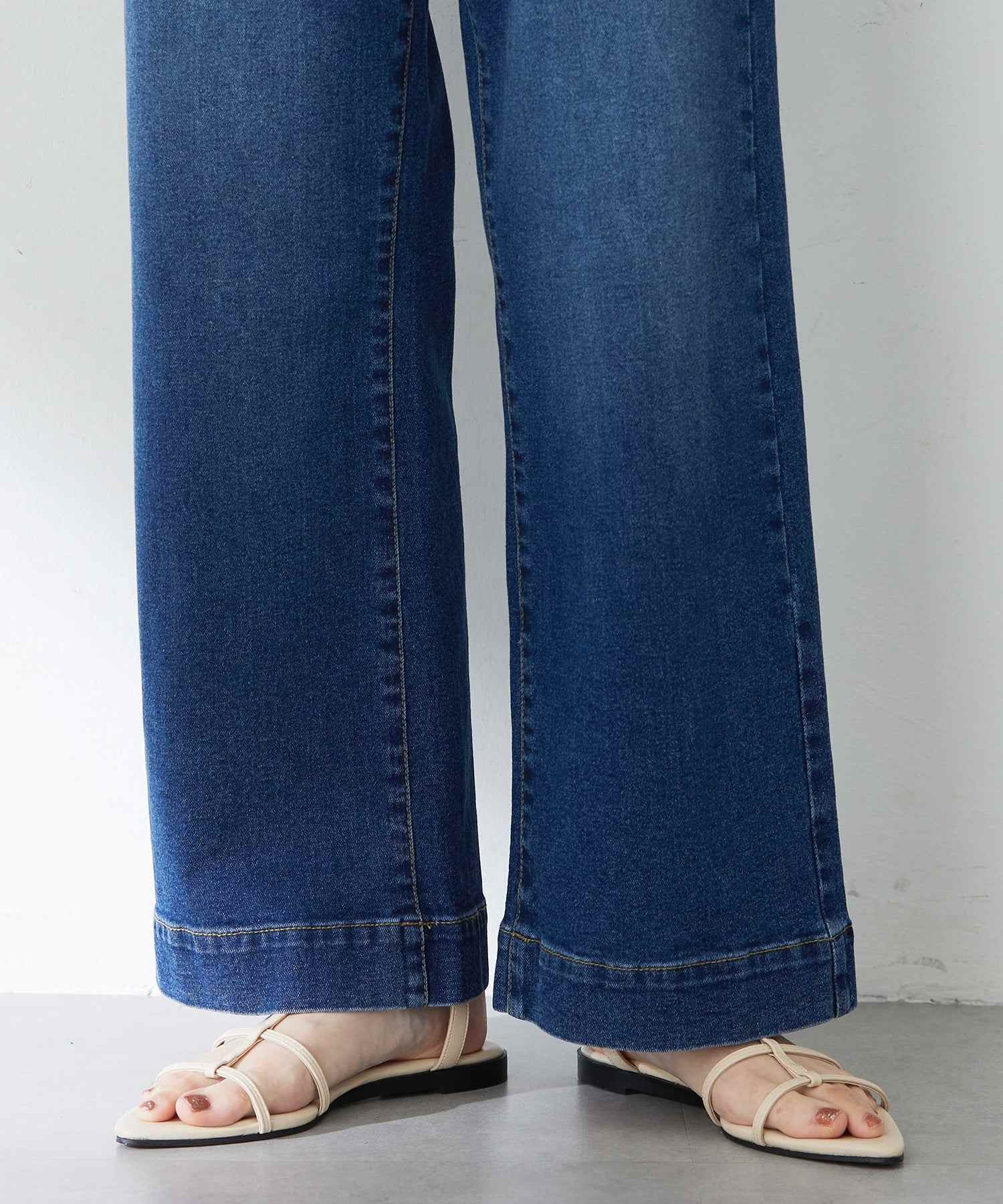 プチ オンフルール Petit Honfleur 【はっ水】ストレッチバギーデニムパンツ (ブルー) ブルー