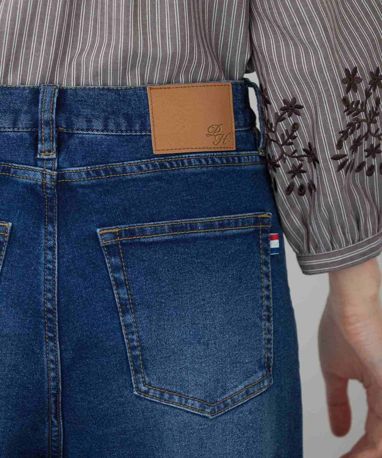 プチ オンフルール Petit Honfleur 【はっ水】ストレッチバギーデニムパンツ (ブルー) ブルー