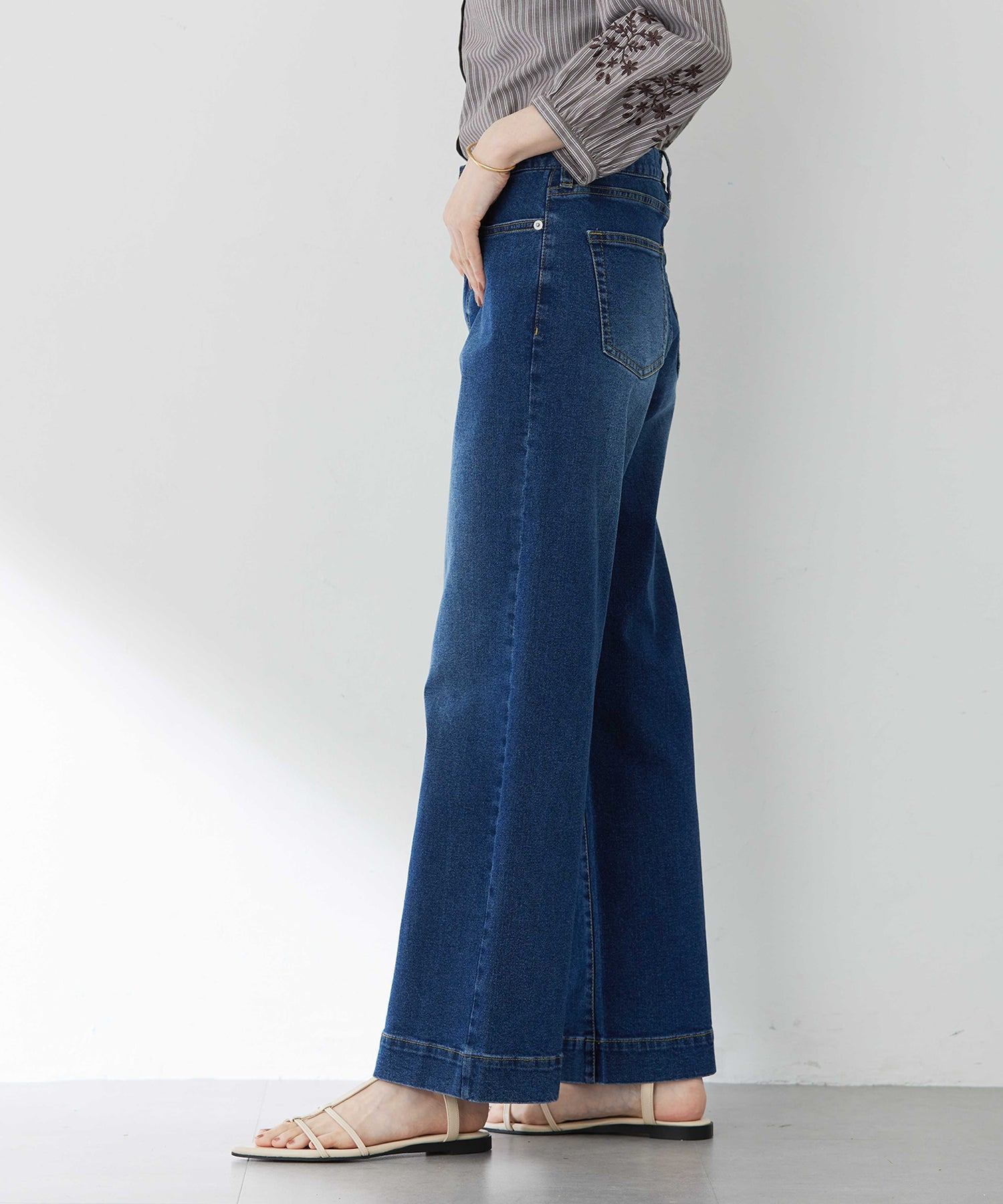 プチ オンフルール Petit Honfleur 【はっ水】ストレッチバギーデニムパンツ (ネイビー) ネイビー