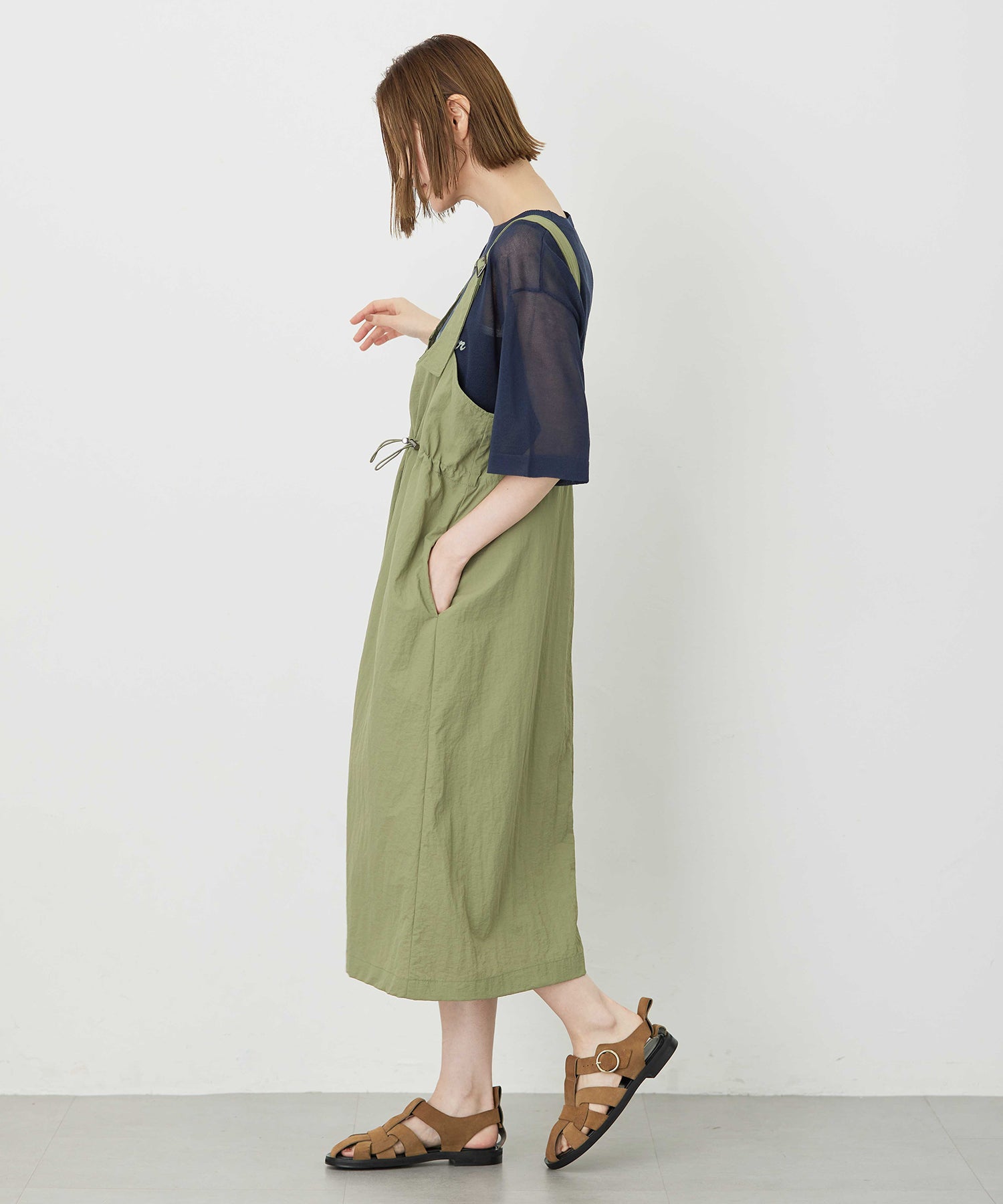 プチ オンフルール Petit Honfleur ドロストジャンパースカート (カーキ) カーキ