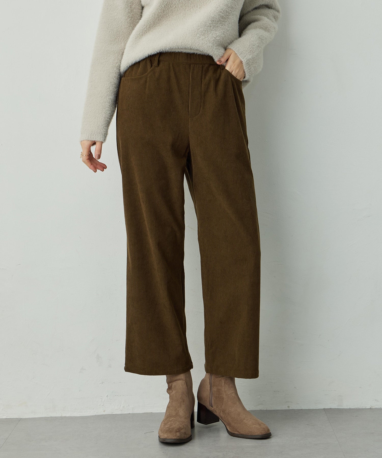 プチ オンフルール Petit Honfleur コーデュロイセミワイドパンツ (ブラック) ブラック