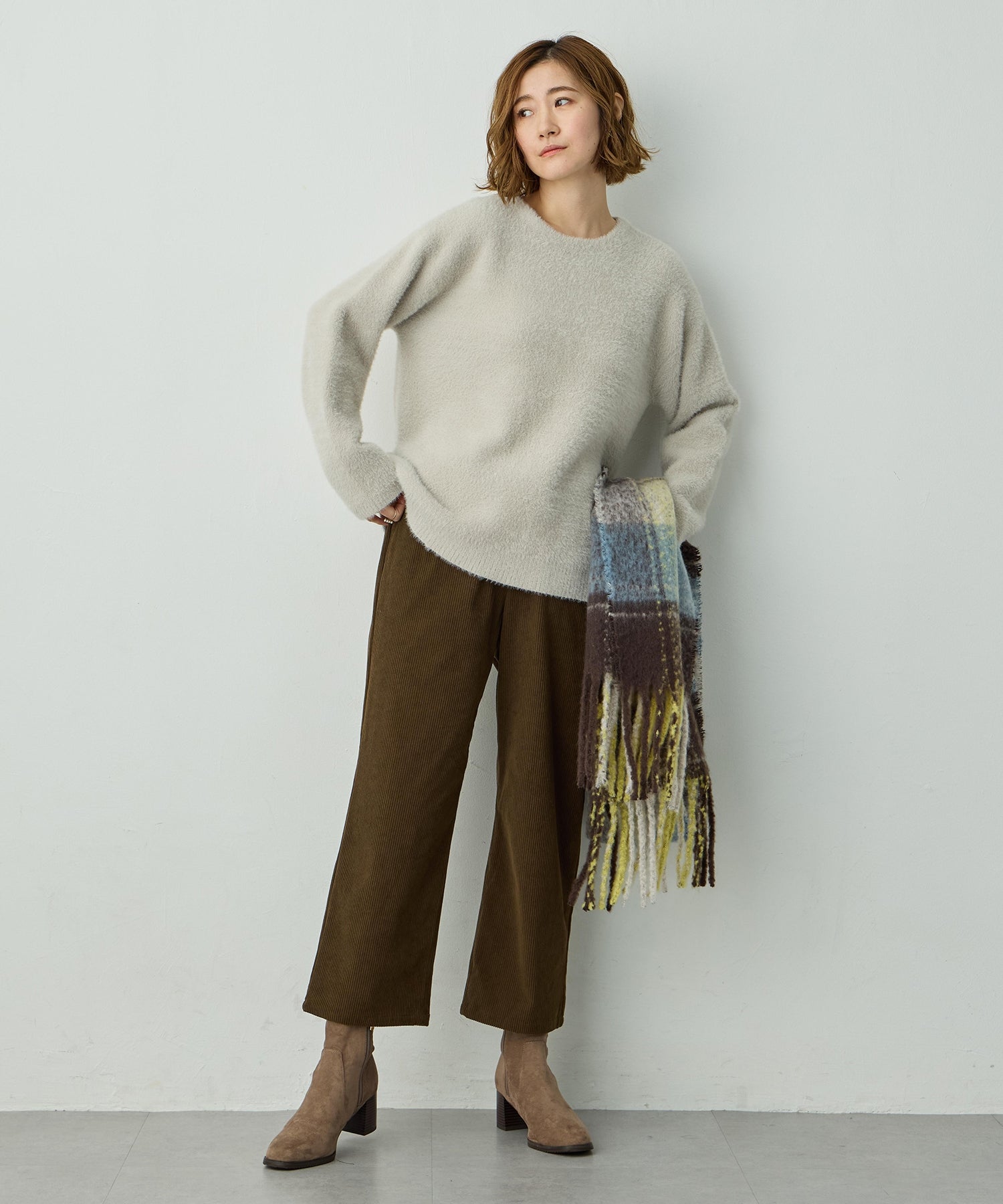 プチ オンフルール Petit Honfleur コーデュロイセミワイドパンツ (ブラック) ブラック