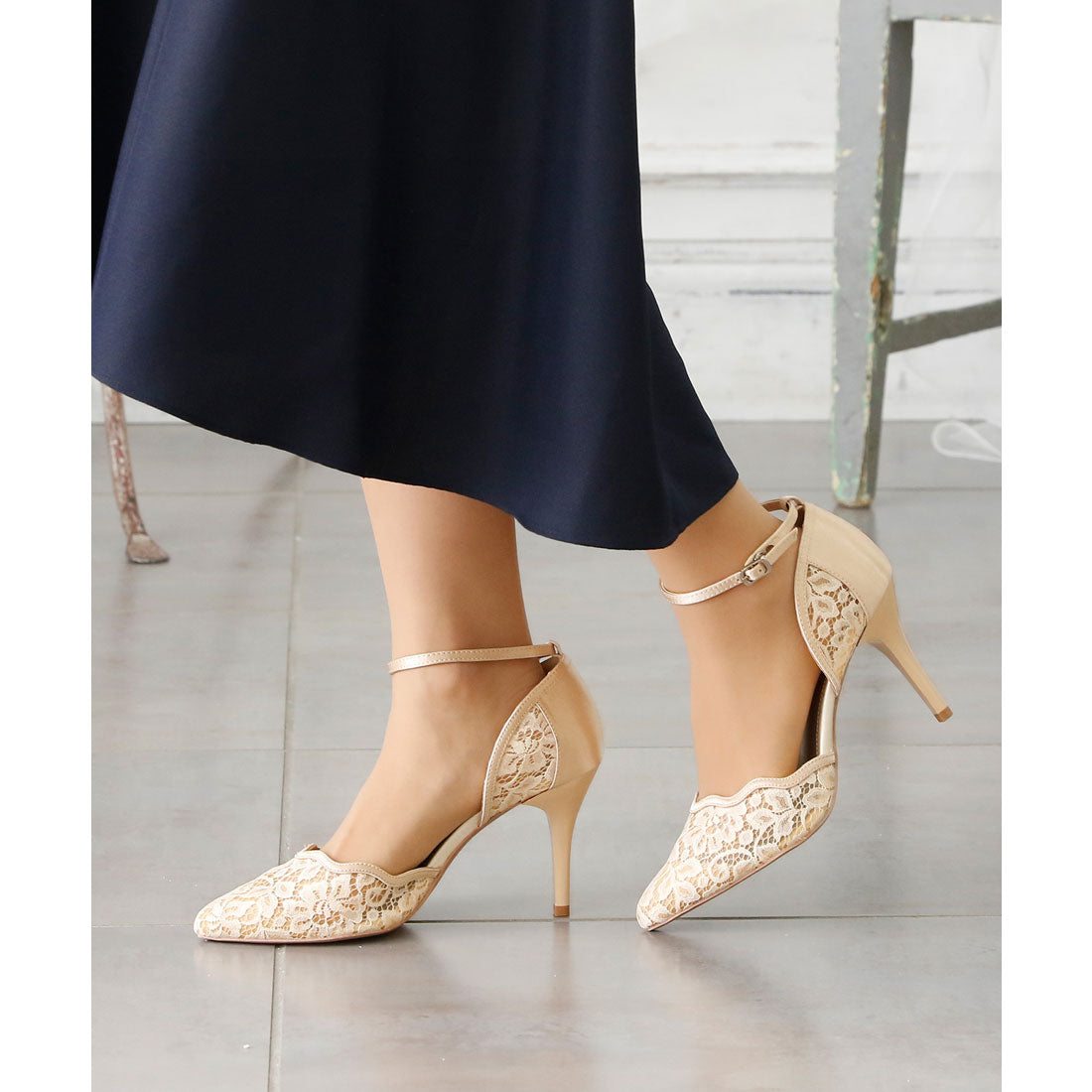 プールヴー PourVous レースセパレートパンプス/結婚式・ドレスシューズパーティーや二次会・成人式対応