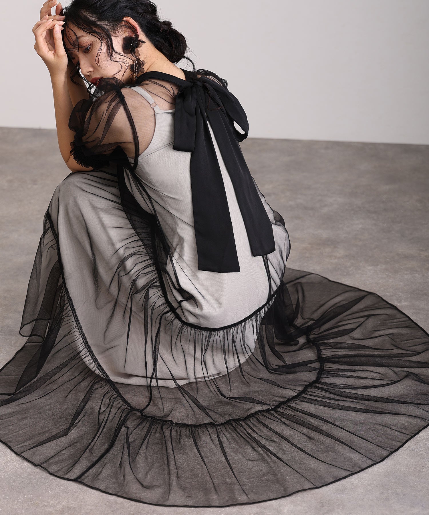 プールヴー PourVous 中長裙&袖子正式層次薄紗典禮婚禮派對裙子場合裙子同學會 正式 洋裝 派對裙 20代 30代 40代