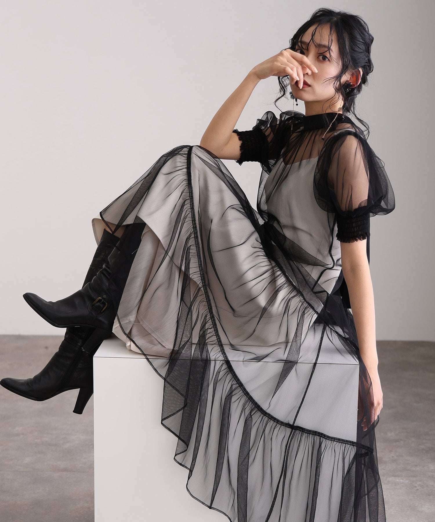 プールヴー PourVous 中長裙&袖子正式層次薄紗典禮婚禮派對裙子場合裙子同學會 正式 洋裝 派對裙 20代 30代 40代