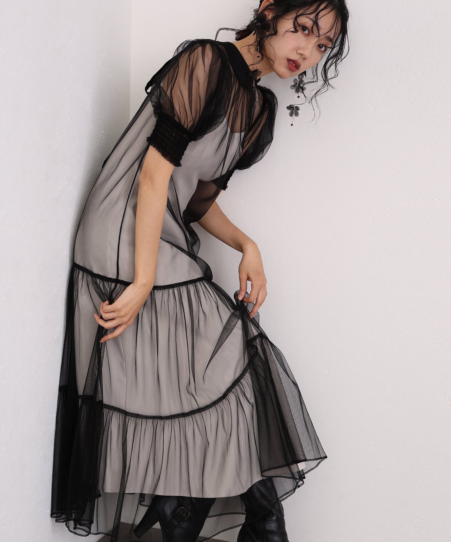 プールヴー PourVous 中長裙&袖子正式層次薄紗典禮婚禮派對裙子場合裙子同學會 正式 洋裝 派對裙 20代 30代 40代