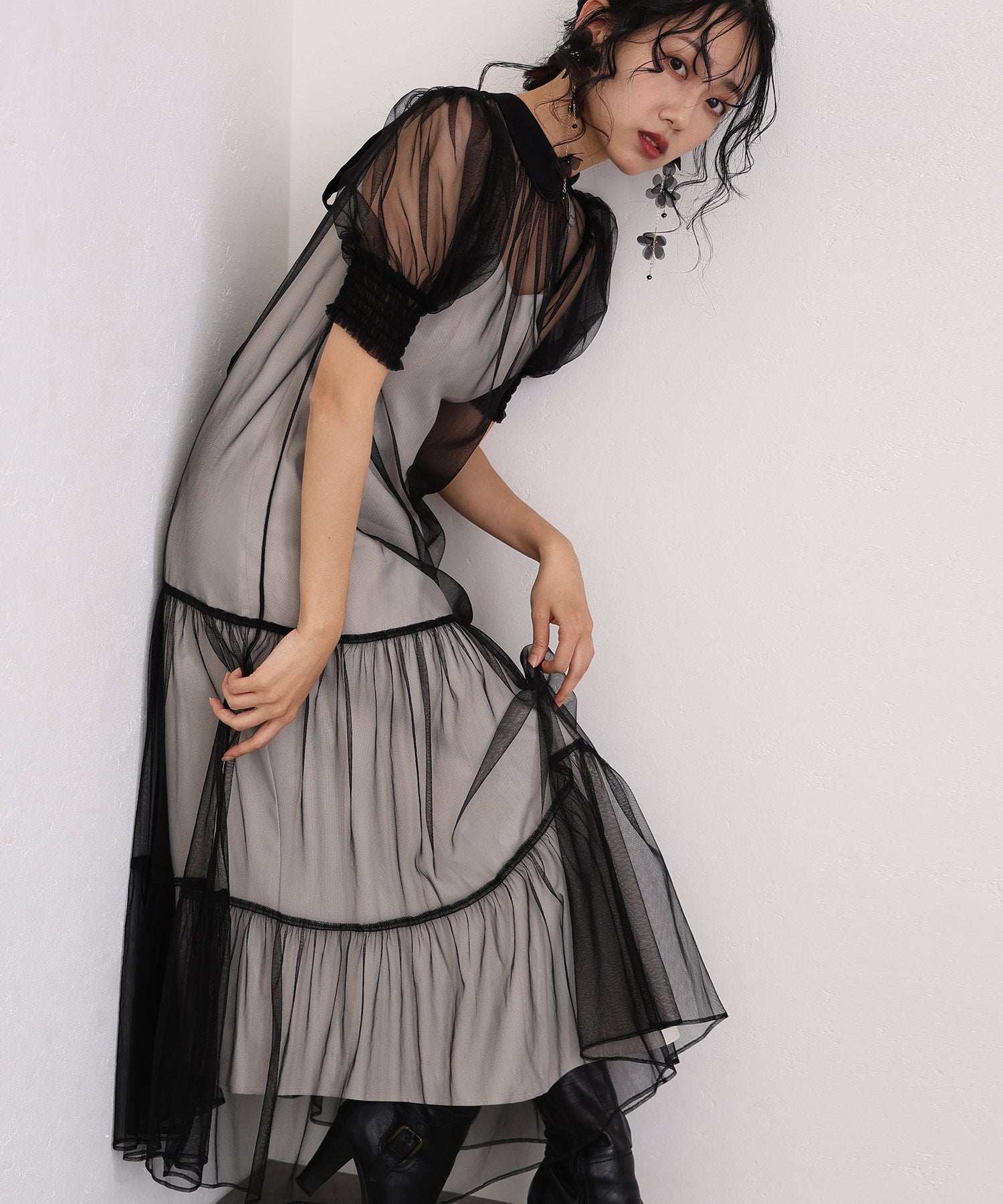 プールヴー PourVous 中長裙&袖子正式層次薄紗典禮婚禮派對裙子場合裙子同學會 正式 洋裝 派對裙 20代 30代 40代