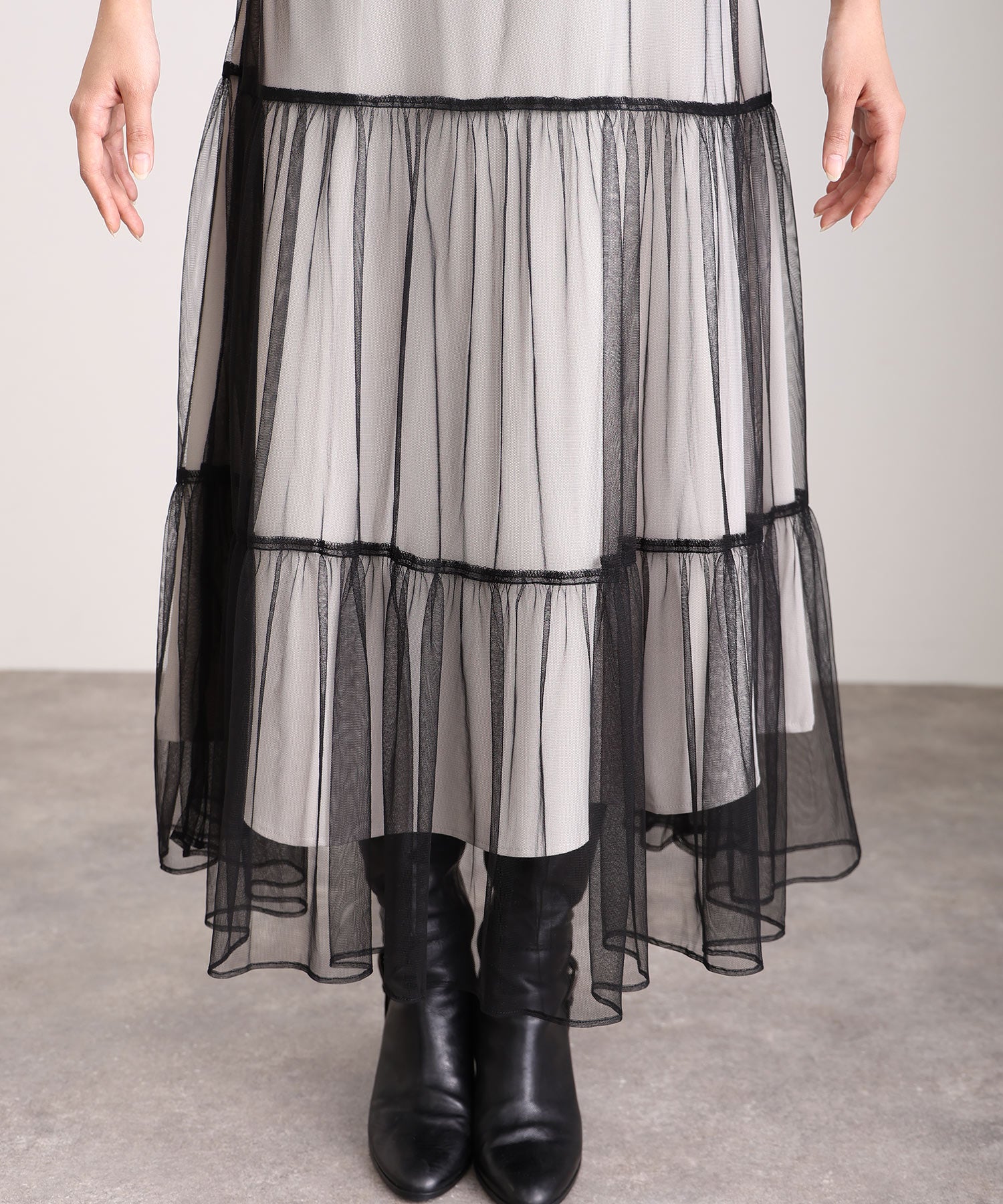 プールヴー PourVous 中長裙&袖子正式層次薄紗典禮婚禮派對裙子場合裙子同學會 正式 洋裝 派對裙 20代 30代 40代