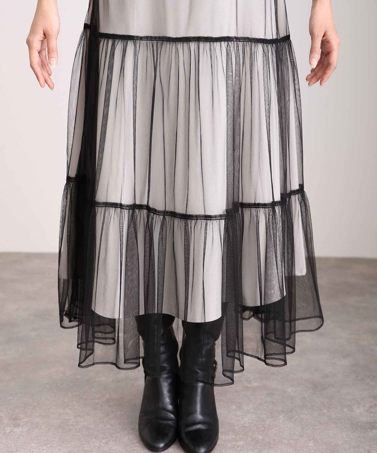 プールヴー PourVous 中長裙&袖子正式層次薄紗典禮婚禮派對裙子場合裙子同學會 正式 洋裝 派對裙 20代 30代 40代