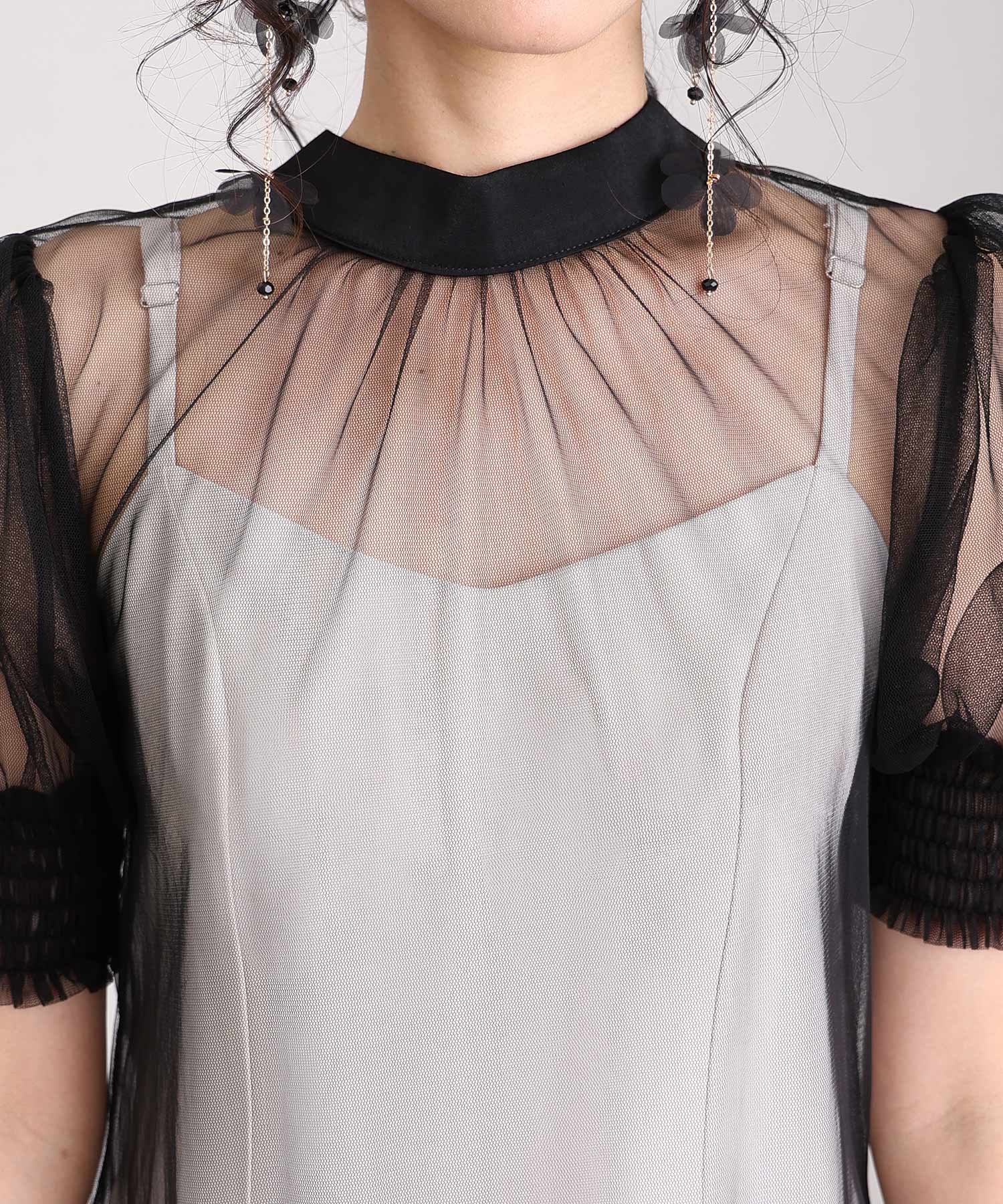 プールヴー PourVous ミモレ丈&袖ありフォーマルティアードチュールセレモニー結婚式パーティードレスオケージョンドレス同窓会 フォーマル ワンピース パーティードレス 20代 30代 40代 (ベージュ×ブラック) ベージュ×ブラック