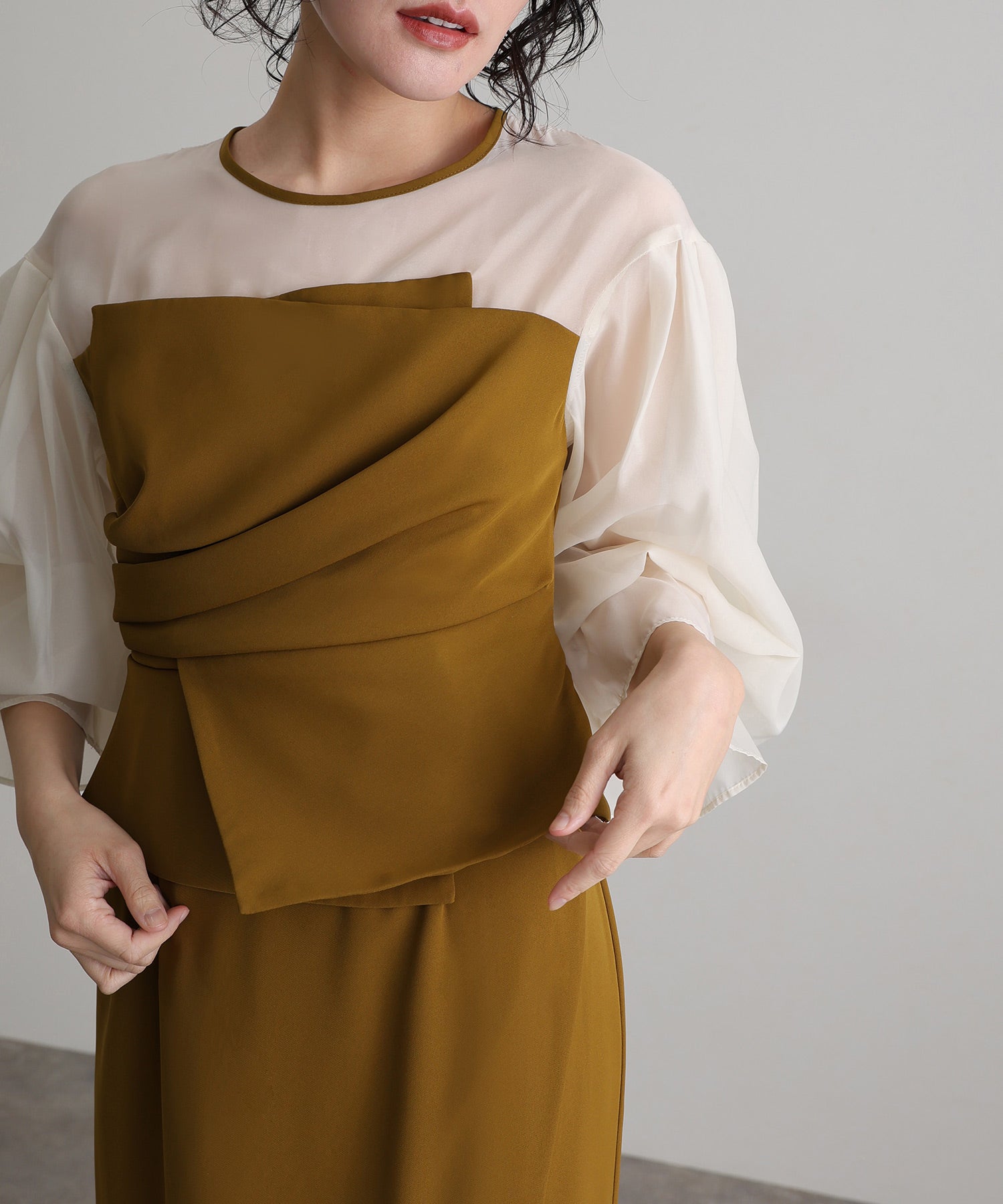 PourVous Sleeved & Midi Length Reunion Draped Bustier Formal Occasion Dress for Weddings Party Dress Formal Dress for 20s 30s 40s