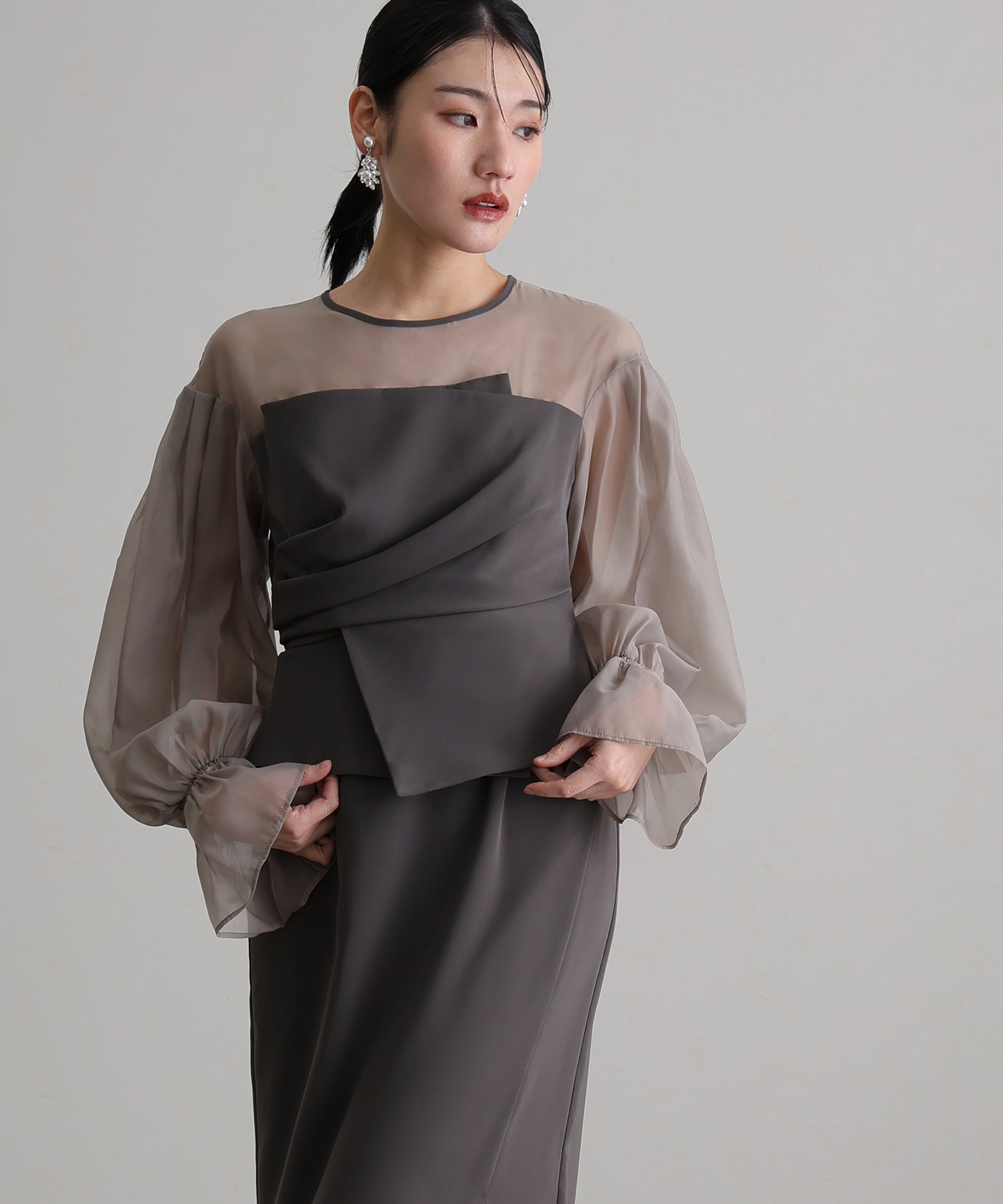 プールヴー PourVous 袖有及膝長同窗會垂墜背心裙邀請婚禮正式場合禮服派對裙 正式 連衣裙 派對裙 20代 30代 40代