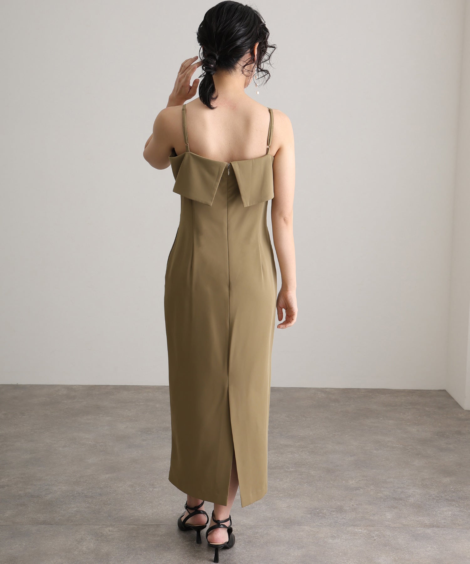 プールヴー PourVous 結婚式パーティードレスチュールボレロ袖あり&ミモレ丈お呼ばれ同窓会オケージョンドレスフォーマル フォーマル ワンピース パーティードレス 20代 30代 40代 (カーキ) カーキ