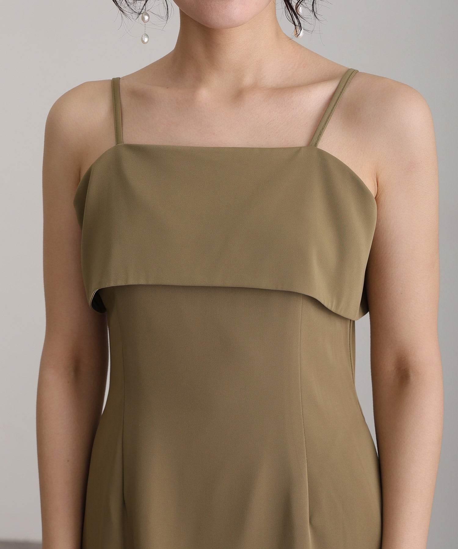 プールヴー PourVous 結婚式パーティードレスチュールボレロ袖あり&ミモレ丈お呼ばれ同窓会オケージョンドレスフォーマル フォーマル ワンピース パーティードレス 20代 30代 40代 (カーキ) カーキ