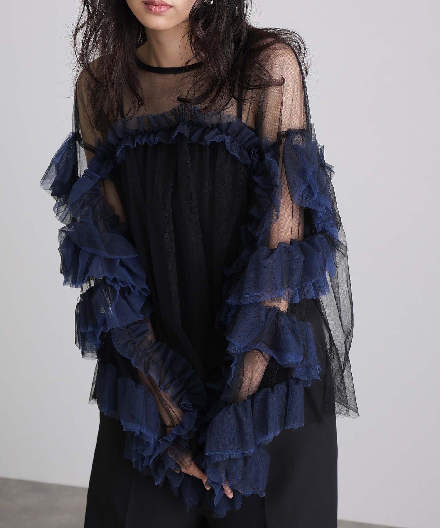 プールヴー PourVous ギャザーチュールトップス フォーマル ワンピース パーティードレス 20代 30代 40代 (ネイビー) ネイビー