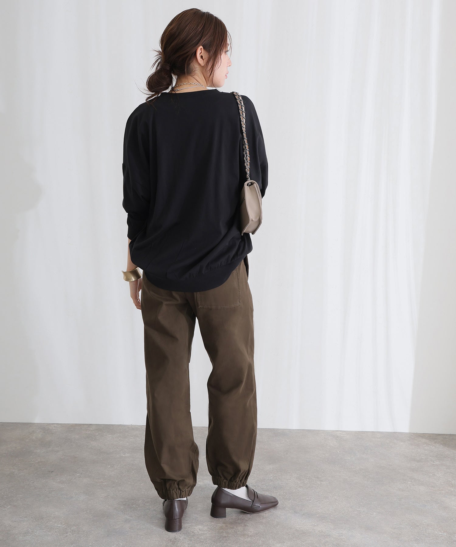 プールヴー PourVous リラックスワイド パラシュートパンツ フォーマル ワンピース パーティードレス 20代 30代 40代 (カーキ) カーキ