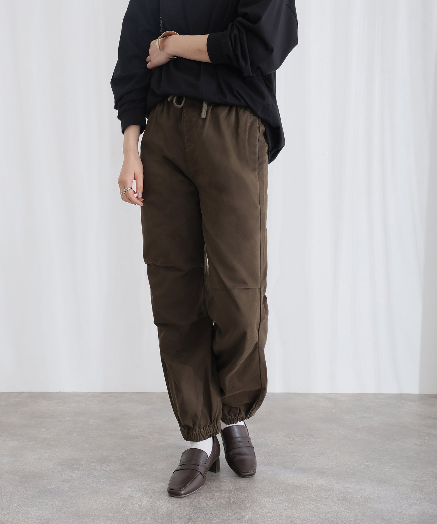 プールヴー PourVous リラックスワイド パラシュートパンツ フォーマル ワンピース パーティードレス 20代 30代 40代 (カーキ) カーキ