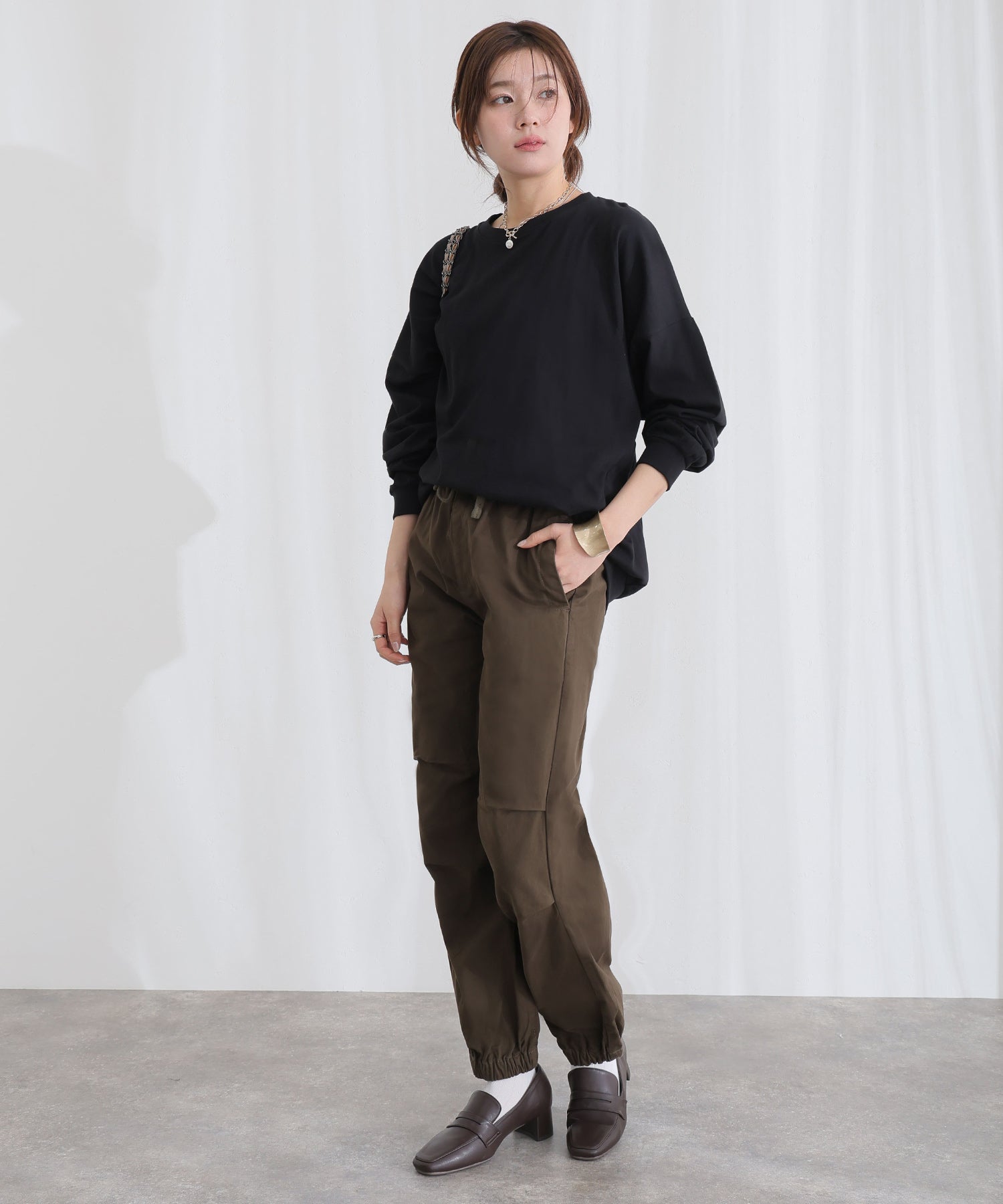 プールヴー PourVous リラックスワイド パラシュートパンツ フォーマル ワンピース パーティードレス 20代 30代 40代 (カーキ) カーキ