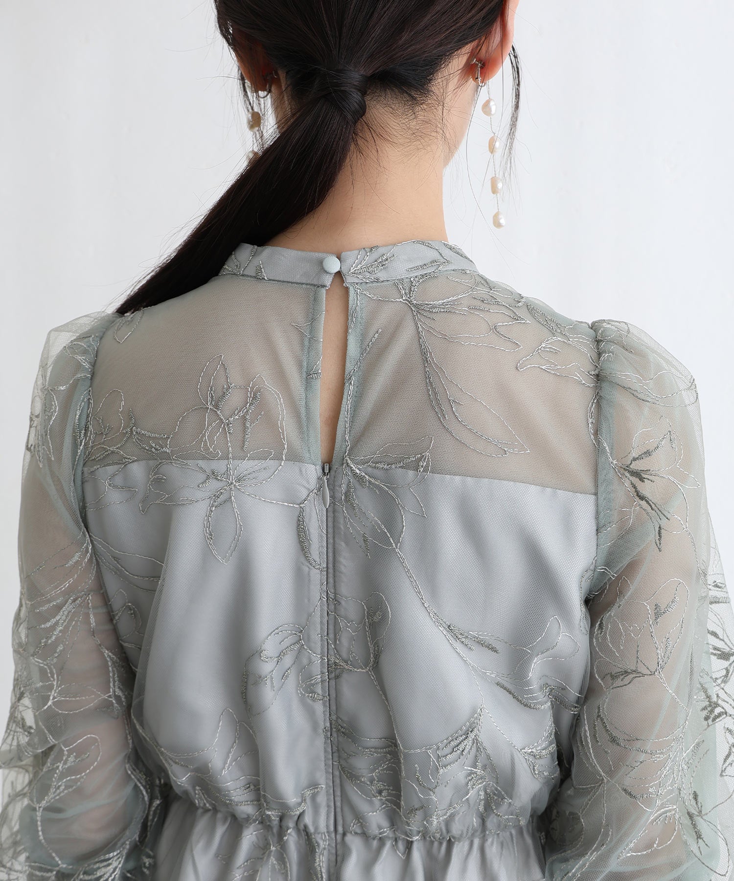 プールヴー PourVous ラメエンブロイダリーシアー素材スタンドカラーパーティードレスお呼ばれ袖あり&ミモレ丈同窓会成人式フォーマルオケージョンドレス結婚式二次会 フォーマル ワンピース パーティードレス (モーヴ) モーヴ