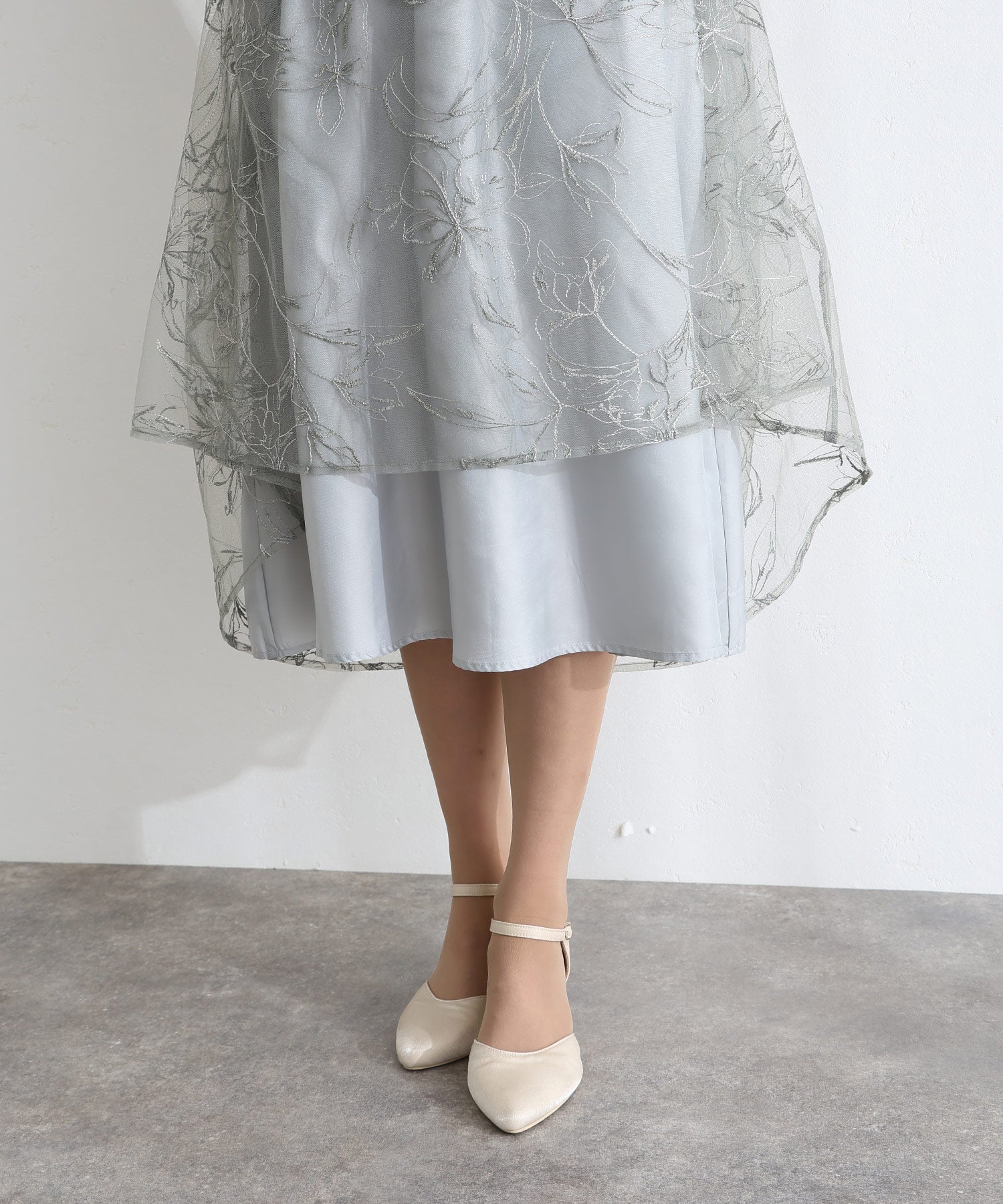 プールヴー PourVous ラメエンブロイダリーシアー素材スタンドカラーパーティードレスお呼ばれ袖あり&ミモレ丈同窓会成人式フォーマルオケージョンドレス結婚式二次会 フォーマル ワンピース パーティードレス (モーヴ) モーヴ