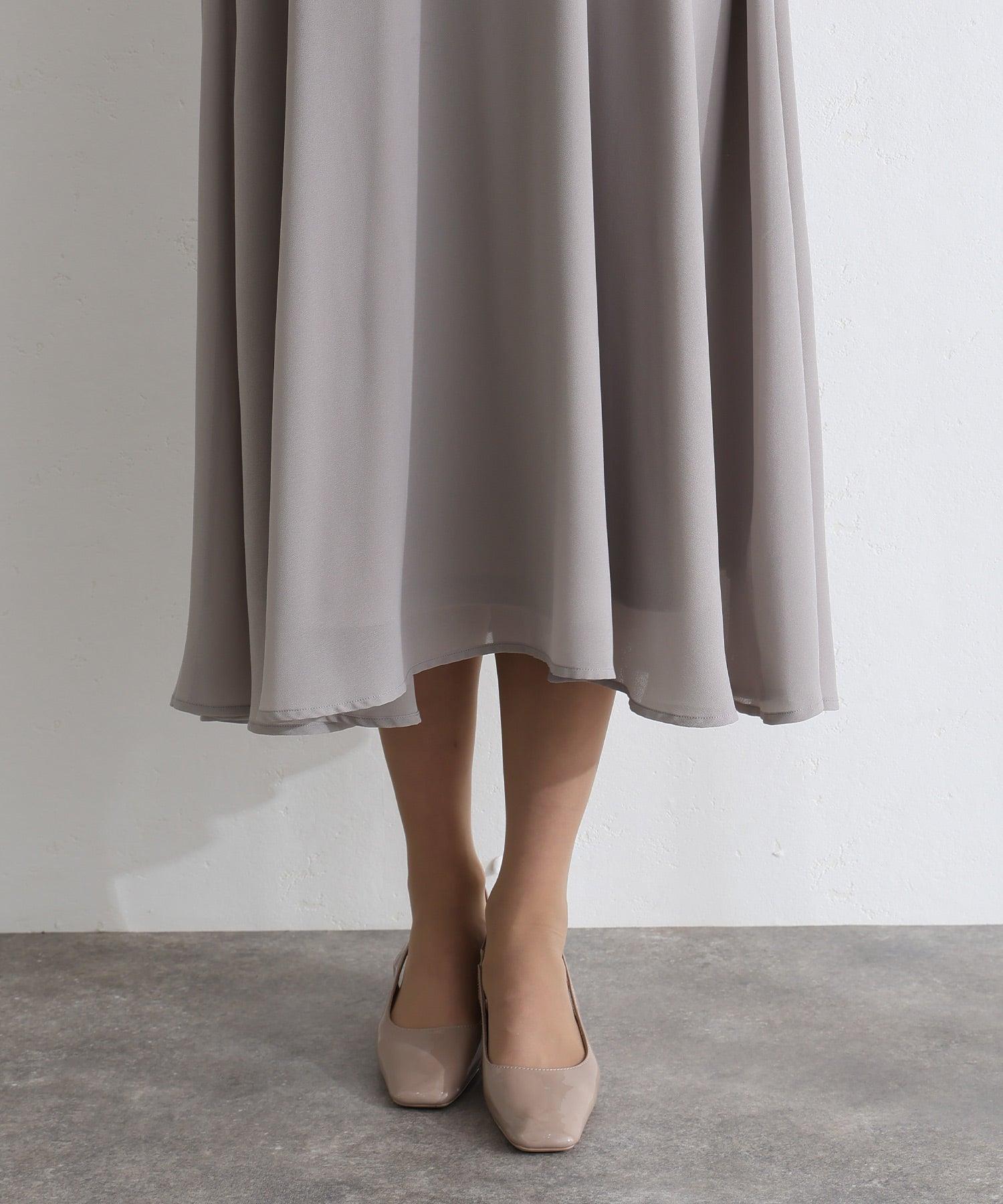 プールヴー PourVous 袖あり&ロング同窓会成人式ハイネックスタンドカラースカラップレースフレア大きいサイズ結婚式二次会フォーマルオケージョンドレスパーティードレス フォーマル ワンピース 20代 30代 40代 (グレー) グレー