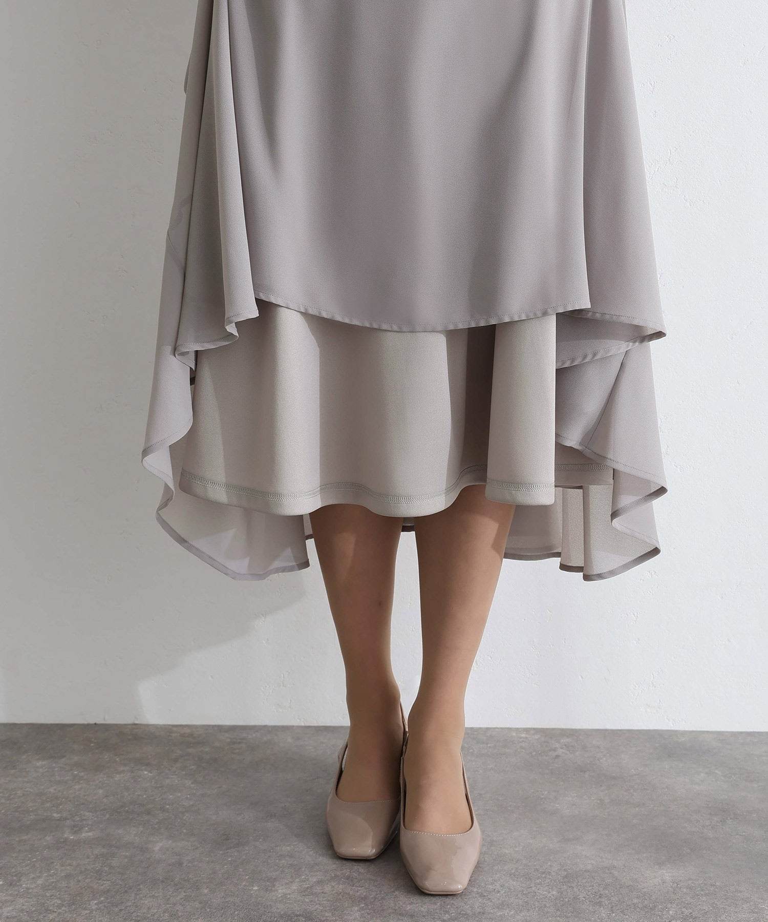 プールヴー PourVous 袖あり&ロング同窓会成人式ハイネックスタンドカラースカラップレースフレア大きいサイズ結婚式二次会フォーマルオケージョンドレスパーティードレス フォーマル ワンピース 20代 30代 40代 (グレー) グレー