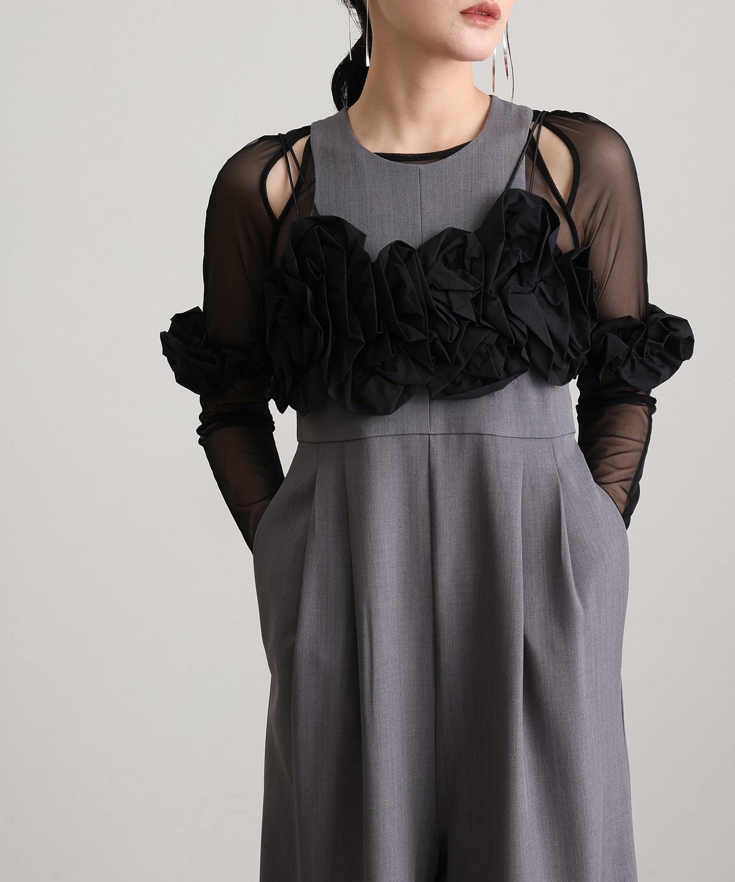 プールヴー PourVous オールインワンパーティードレス結婚式二次会&ワイド3点セットラッフルビスチェセレモニーフォーマルロング丈オケージョンドレス同窓会成人式 フォーマル ワンピース 20代 30代 40代 (グレー) グレー