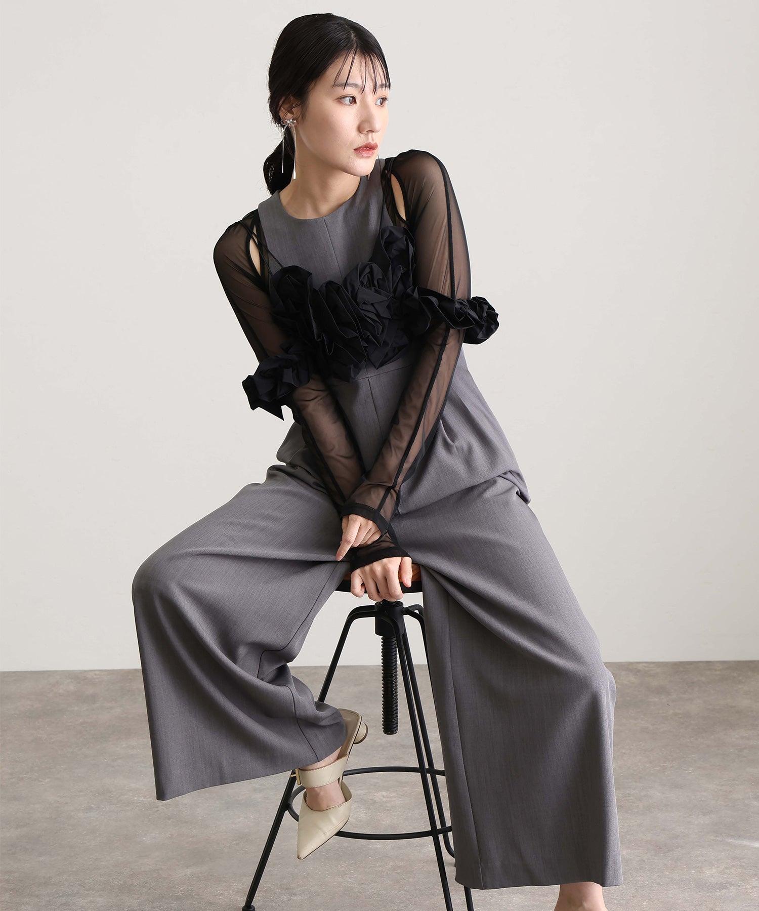 プールヴー PourVous オールインワンパーティードレス結婚式二次会&ワイド3点セットラッフルビスチェセレモニーフォーマルロング丈オケージョンドレス同窓会成人式 フォーマル ワンピース 20代 30代 40代 (グレー) グレー