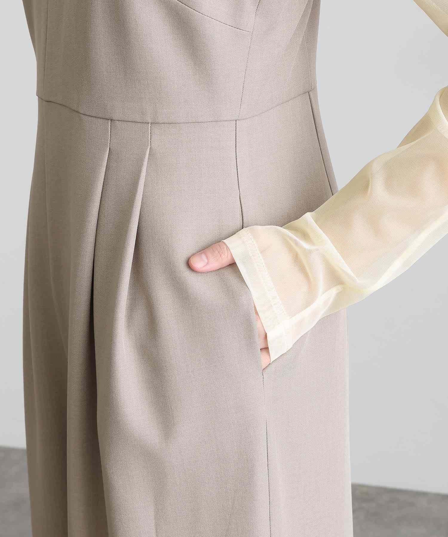 プールヴー PourVous オールインワンパーティードレス結婚式二次会&ワイド3点セットラッフルビスチェセレモニーフォーマルロング丈オケージョンドレス同窓会成人式 フォーマル ワンピース 20代 30代 40代 (グレー) グレー