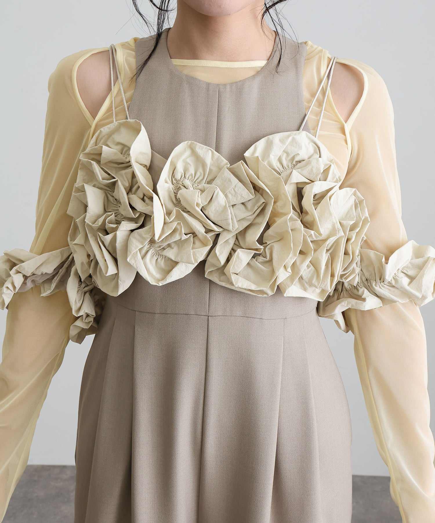 プールヴー PourVous オールインワンパーティードレス結婚式二次会&ワイド3点セットラッフルビスチェセレモニーフォーマルロング丈オケージョンドレス同窓会成人式 フォーマル ワンピース 20代 30代 40代 (グレー) グレー