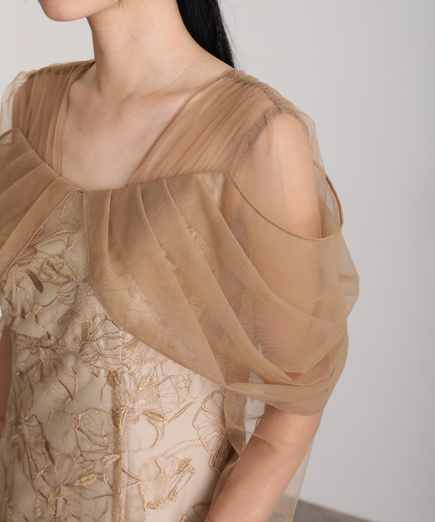 プールヴー PourVous 七分袖&ミモレ丈同窓会成人式オフショルダースパンコールAラインチュールお呼ばれ結婚式二次会フォーマルオケージョンドレスパーティードレス フォーマル ワンピース パーティードレス 20代 30代 40代 (ライトグリーン) ライトグリーン