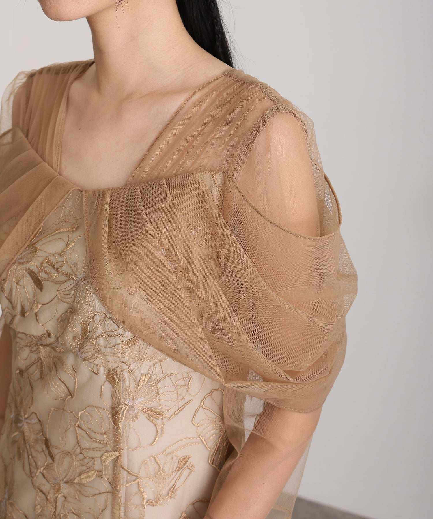 プールヴー PourVous 七分袖&ミモレ丈同窓会成人式オフショルダースパンコールAラインチュールお呼ばれ結婚式二次会フォーマルオケージョンドレスパーティードレス フォーマル ワンピース パーティードレス 20代 30代 40代 (ライトグリーン) ライトグリーン