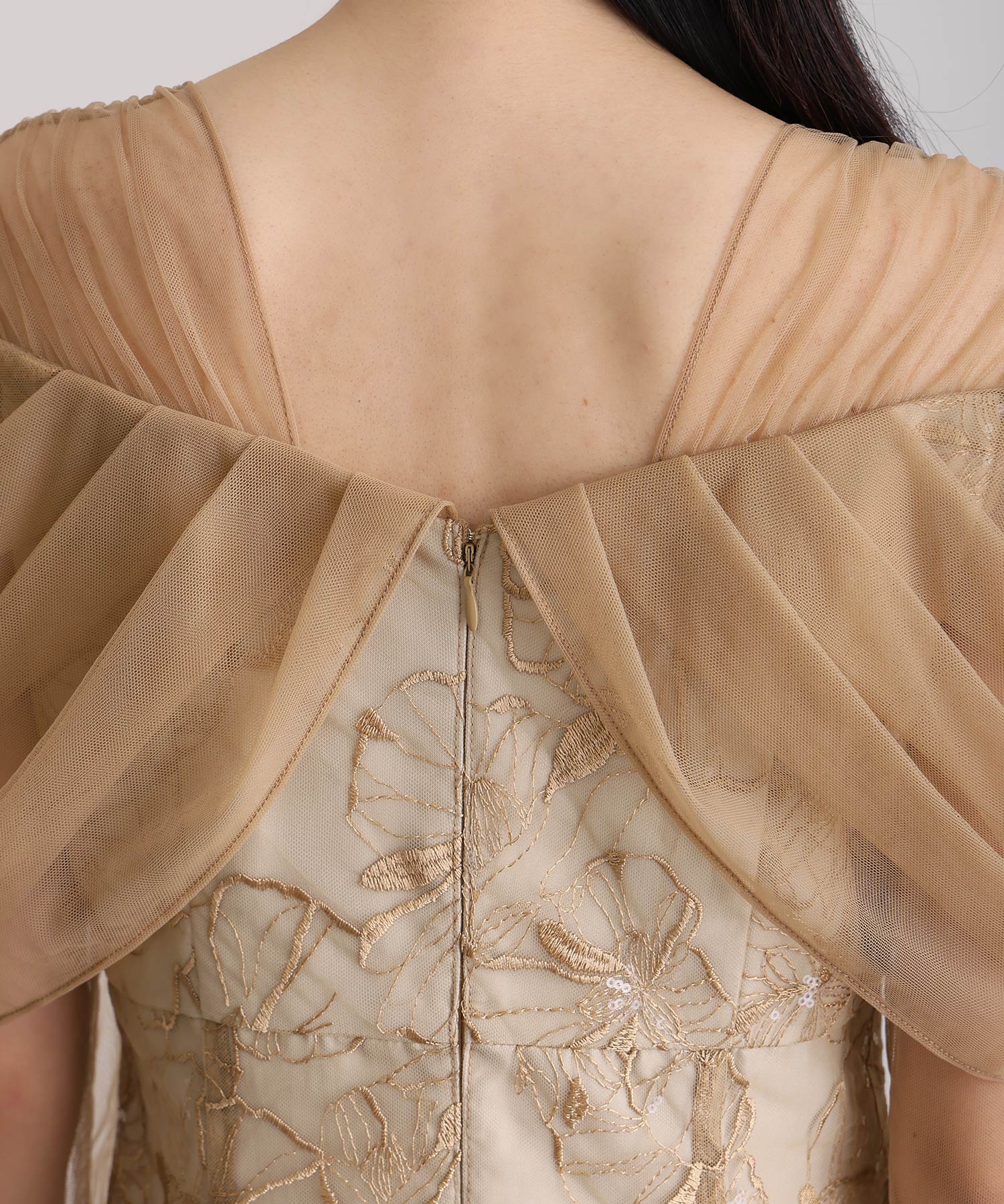 プールヴー PourVous 七分袖&ミモレ丈同窓会成人式オフショルダースパンコールAラインチュールお呼ばれ結婚式二次会フォーマルオケージョンドレスパーティードレス フォーマル ワンピース パーティードレス 20代 30代 40代 (ライトグリーン) ライトグリーン