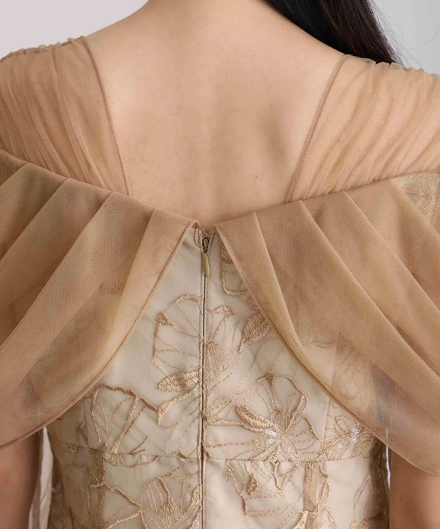 プールヴー PourVous 七分袖&ミモレ丈同窓会成人式オフショルダースパンコールAラインチュールお呼ばれ結婚式二次会フォーマルオケージョンドレスパーティードレス フォーマル ワンピース パーティードレス 20代 30代 40代 (ライトグリーン) ライトグリーン