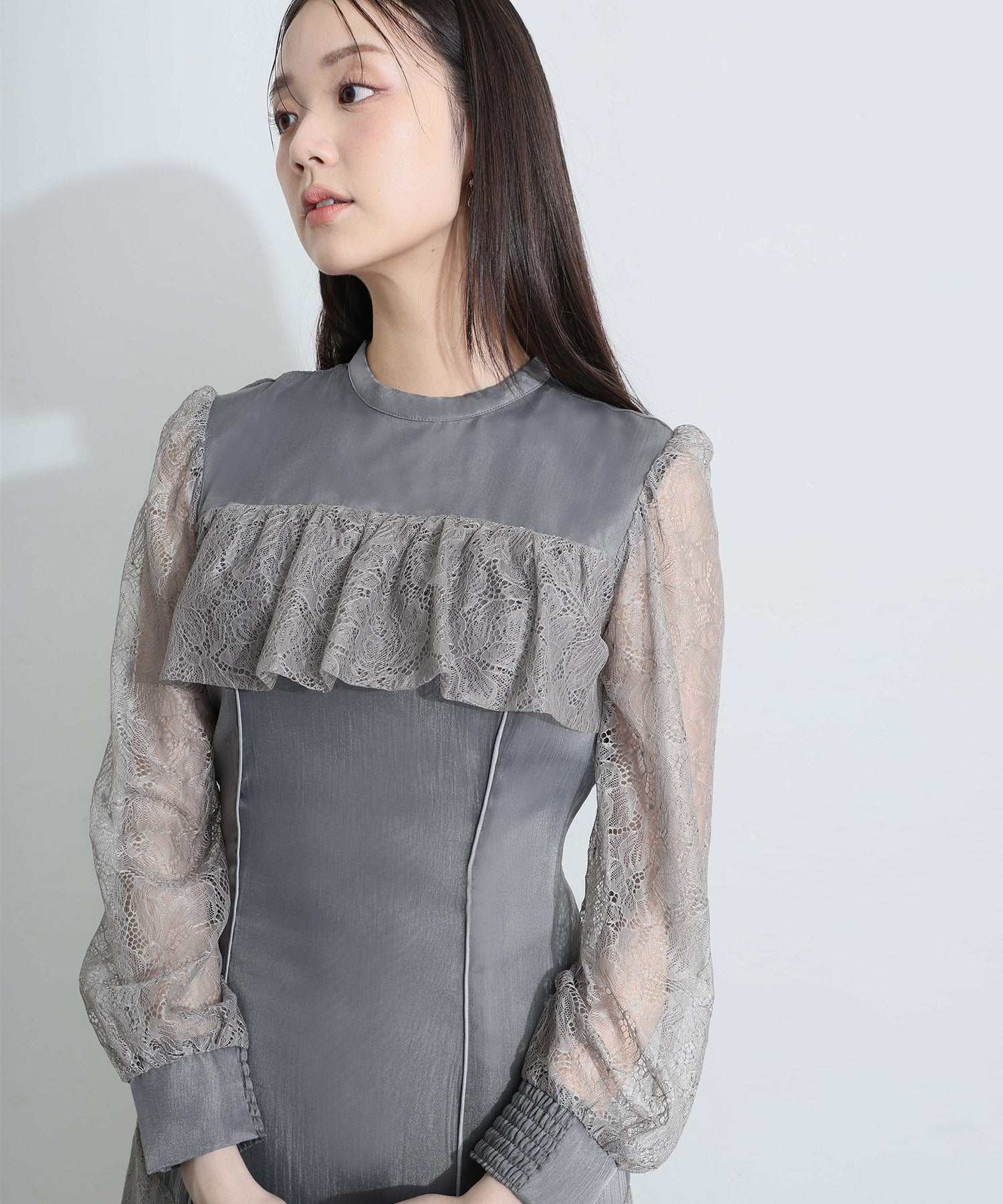 PourVous Midi-length & Sleeve Formal Lace Overlay Classic Frill Flare Silhouette Ceremony Wedding Second Party Dress Occasion Dress Reunion Coming of