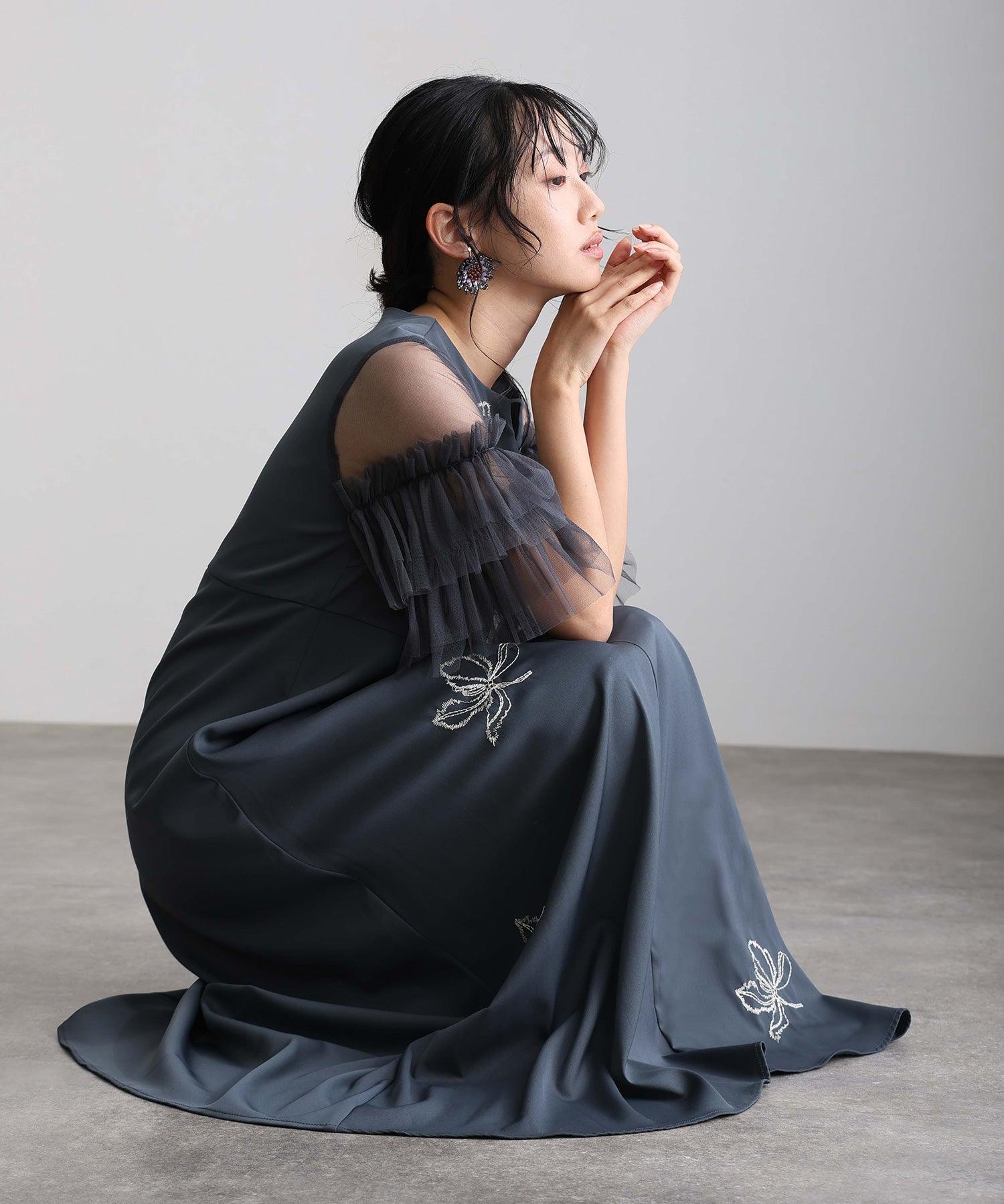 プールヴー PourVous オケージョン ワンピース チュール パーティードレス 結婚式 大きいサイズ おしゃれ ドレス 体型カバー オケージョンドレス お呼ばれ フォーマル 小さいサイズ パーティ (ブルー) ブルー