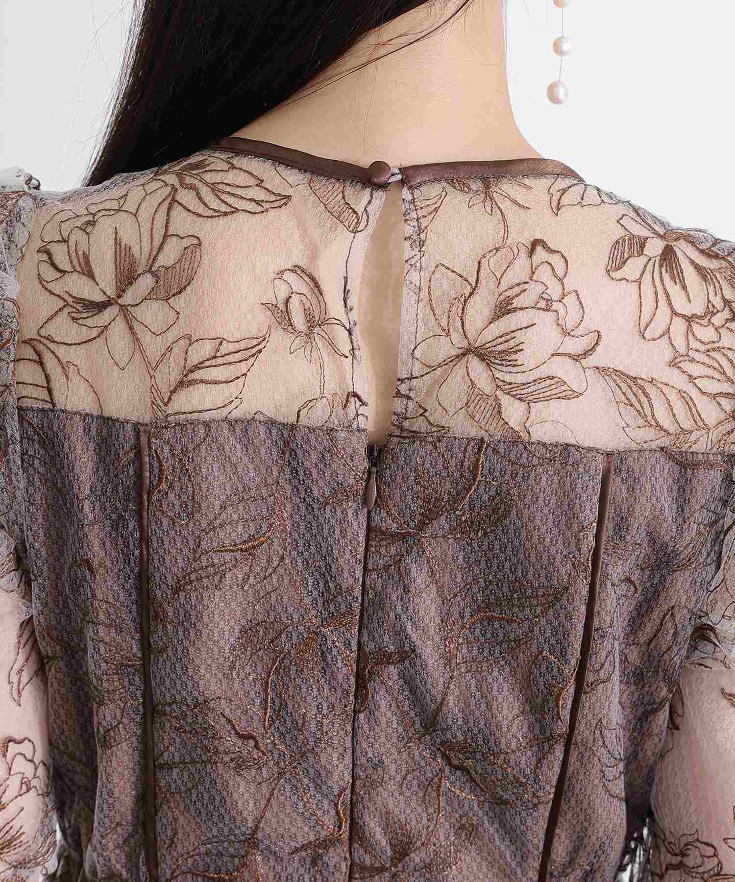 プールヴー PourVous ミモレ丈&七分袖フォーマルレイヤードチュールパフスリーブ透け感フレアセレモニー結婚式二次会パーティードレスオケージョンドレス同窓会成人式 フォーマル ワンピース パーティードレス (ブラック) ブラック