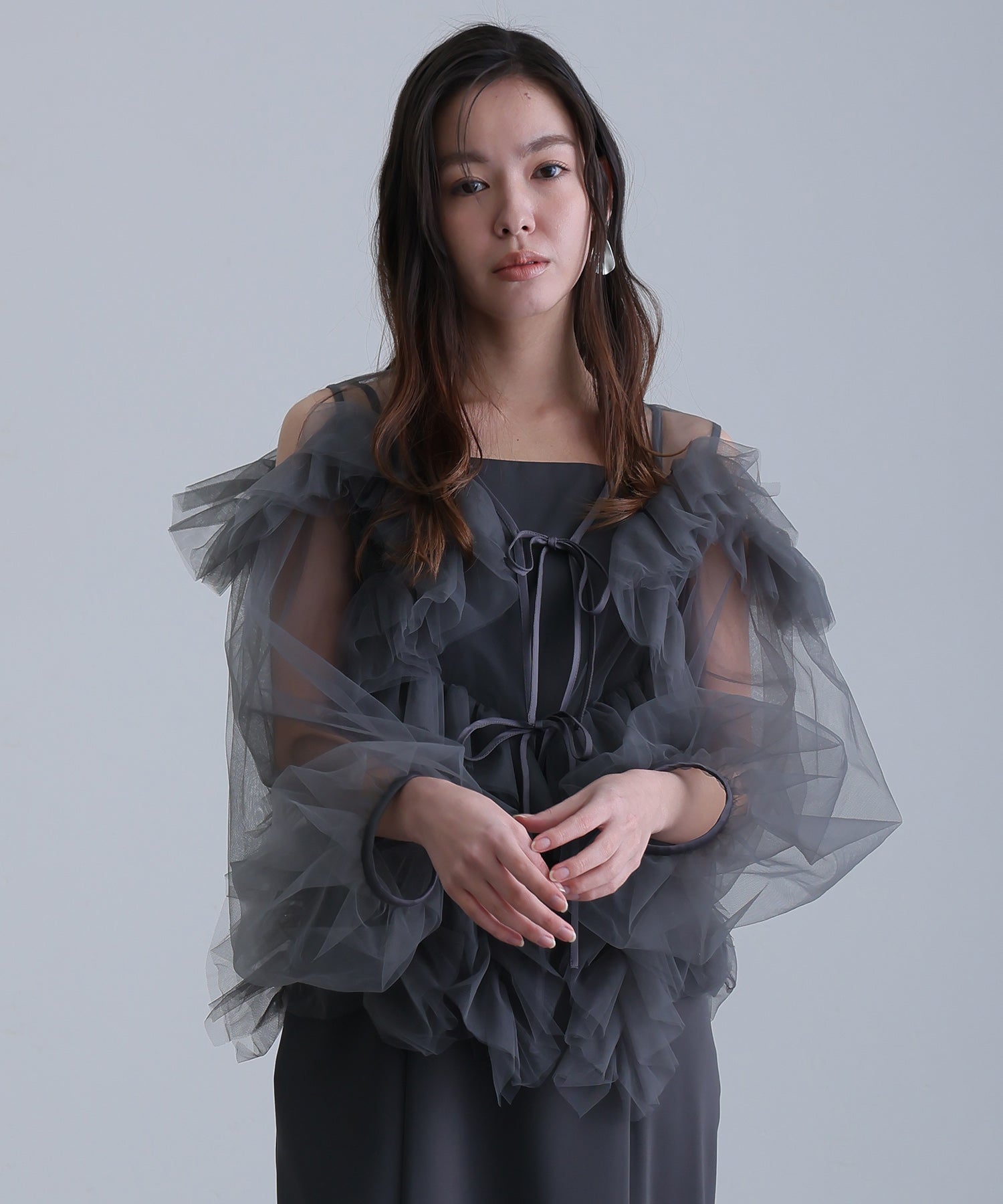 プールヴー PourVous ジグザグチュールドレスロング&袖ありフォーマルお呼ばれ結婚式二次会パーティードレスオケージョンドレス同窓会成人式 フォーマル ワンピース パーティードレス 20代 30代 40代 (チャコール) チャコール