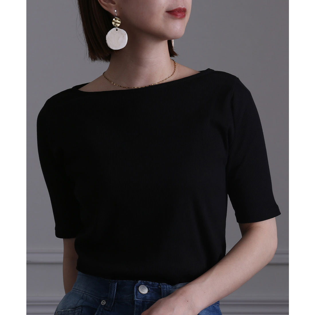 PourVous Boat neck cotton ribbed T-shirt