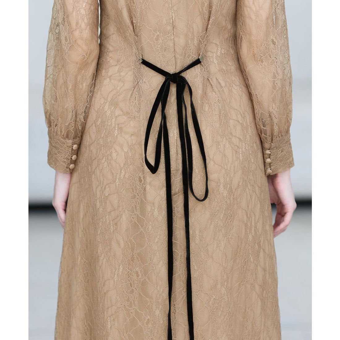 プールヴー PourVous 袖あり&ミモレ丈パーティードレスシアーレースお呼ばれ結婚式フォーマル ワンピース 20代 30代 40代 (ブラック) ブラック