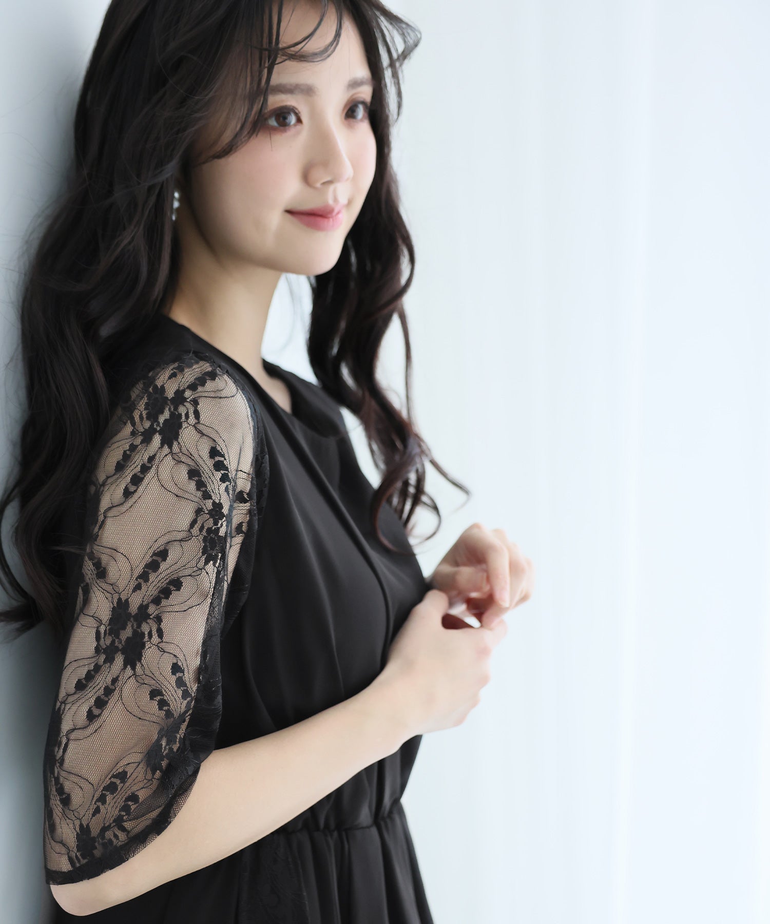 プールヴー PourVous ロング&七分袖フォーマルアシンメトリー大きいサイズ結婚式ワンピースドレス パーティードレス 20代 30代 40代 (ブラック) ブラック