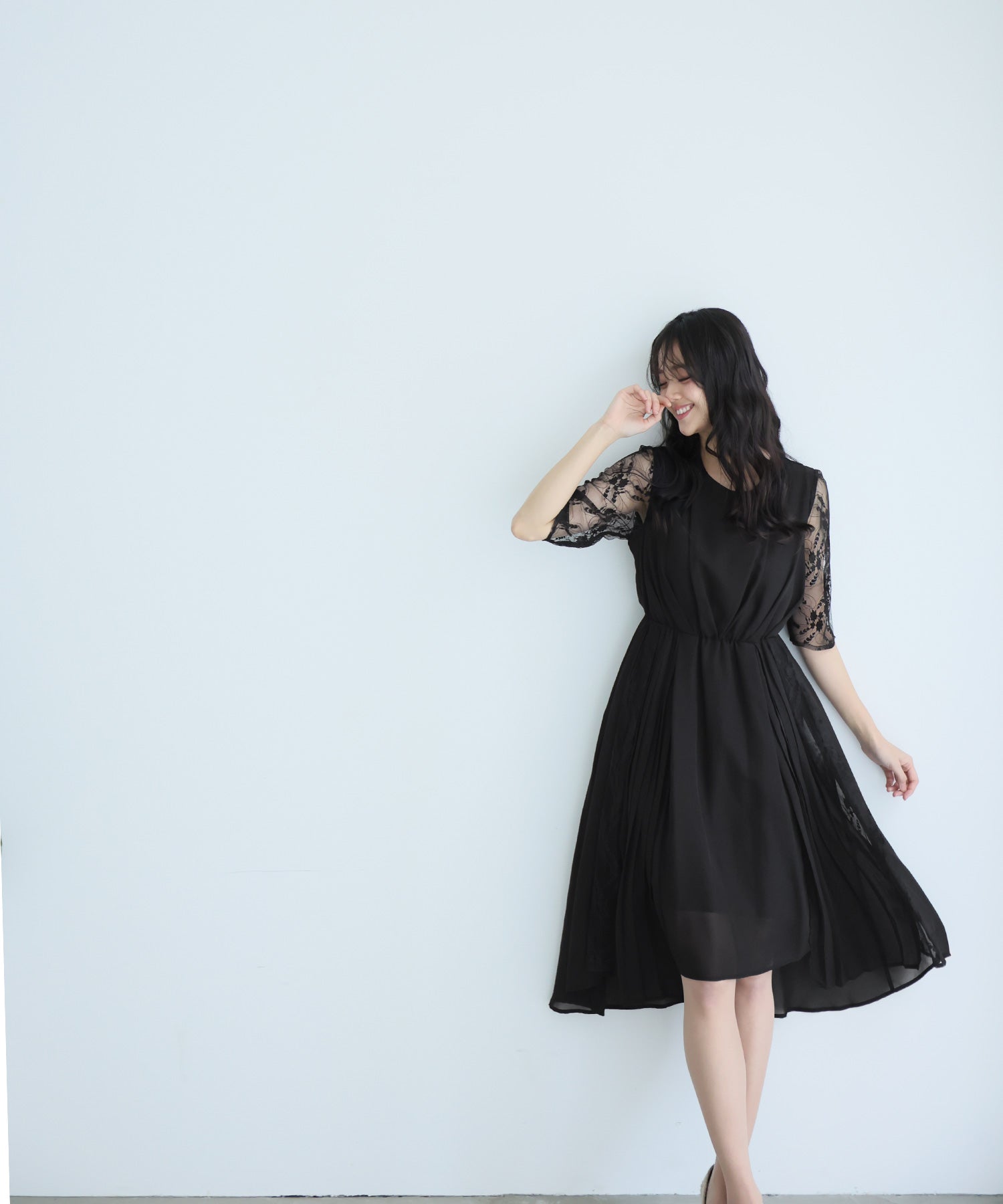 プールヴー PourVous ロング&七分袖フォーマルアシンメトリー大きいサイズ結婚式ワンピースドレス パーティードレス 20代 30代 40代 (ブラック) ブラック