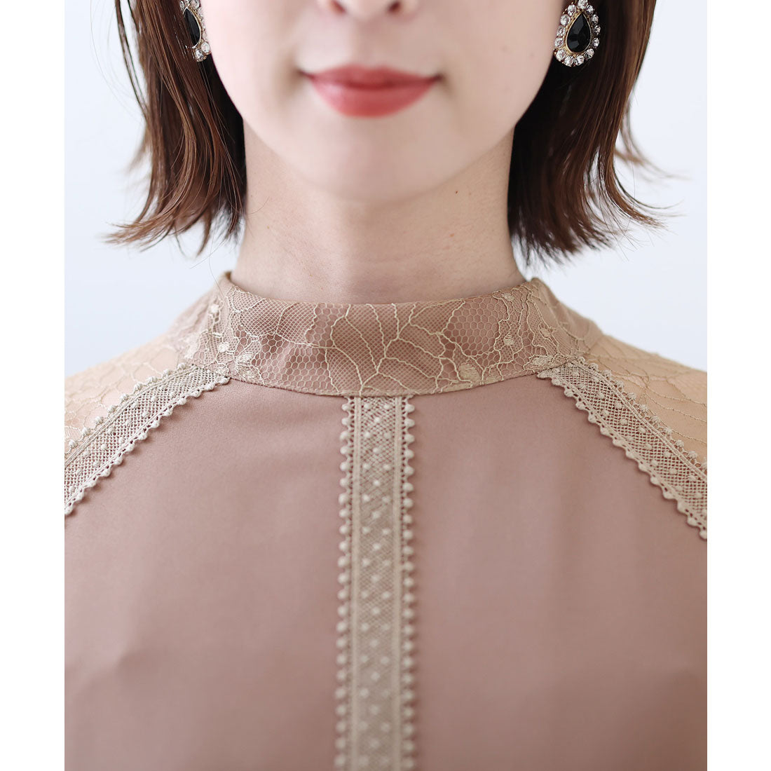 プールヴー PourVous 結婚式パーティードレス七分袖とミモレ丈ネックリボン大きいサイズフォーマル ワンピース 20代 30代 40代